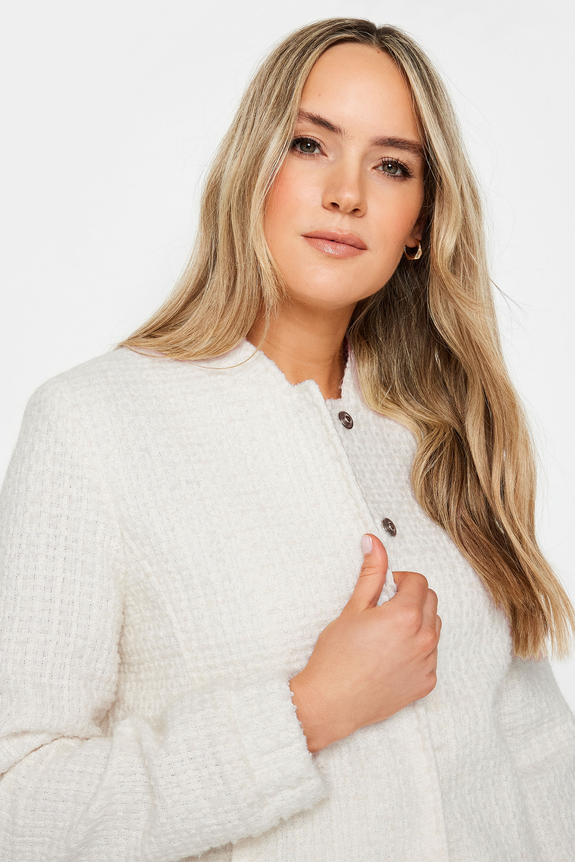 LTS Tall Womens Ivory White Boucle Bomber Jacket | Long Tall Sally 4