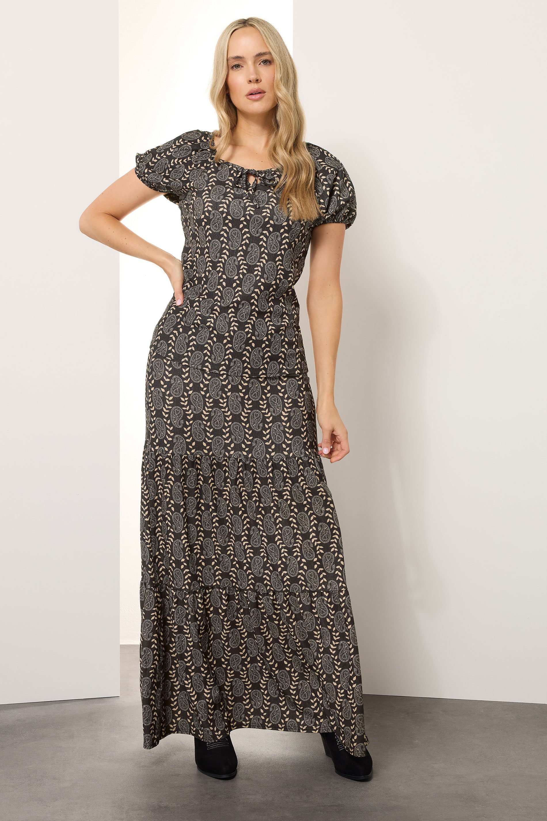 LTS Tall Black Geometric Tie Front Top | Long Tall Sally 1