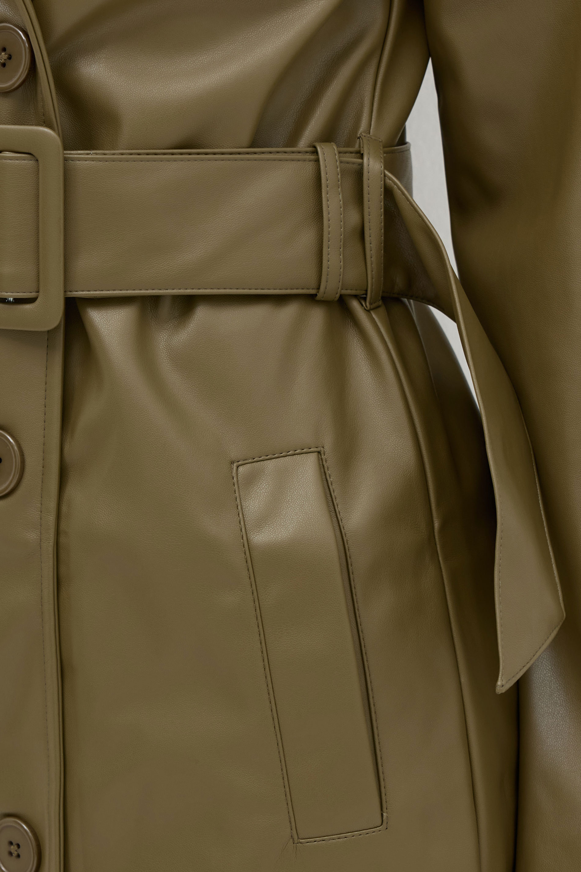 LTS Tall Olive Green Faux Leather Trench Coat | Long Tall Sally 4