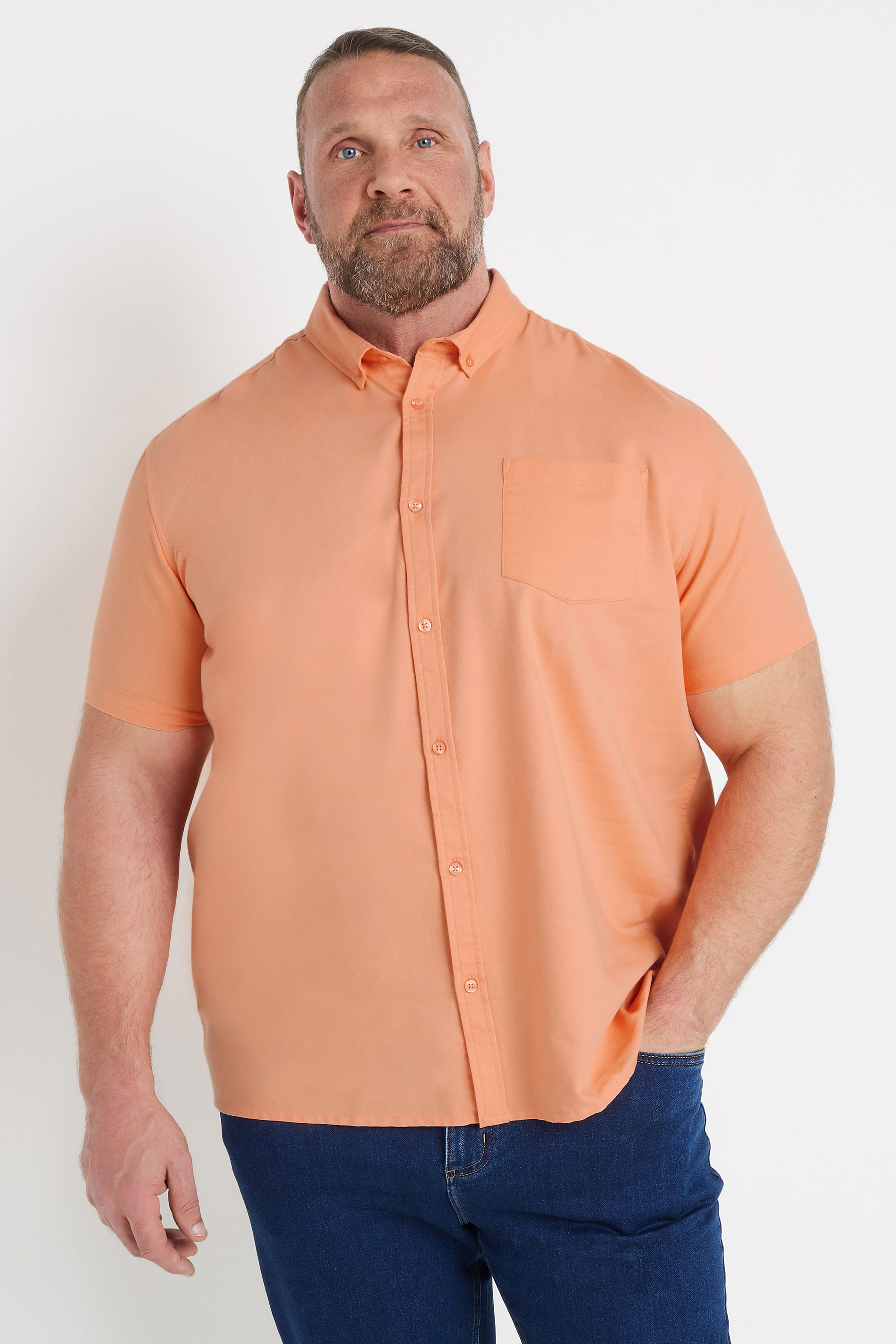 BadRhino Big & Tall Coral Orange Short Sleeve Oxford Shirt | BadRhino 2
