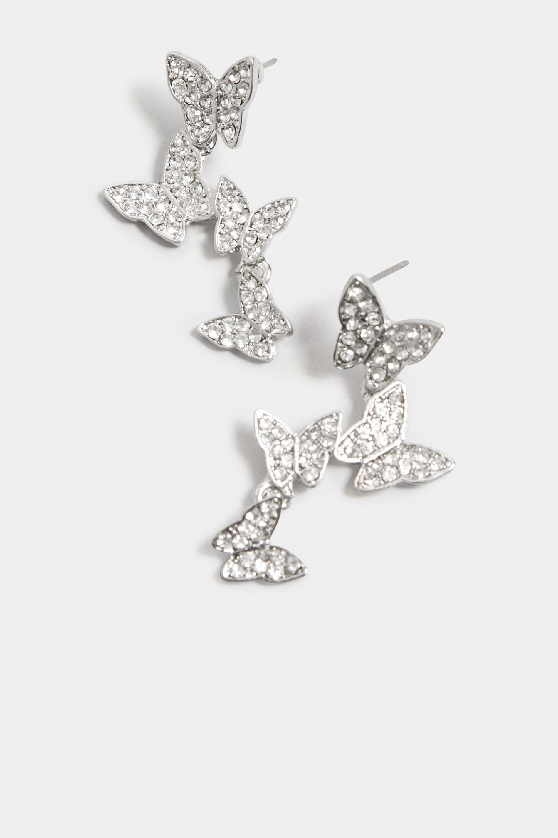 Silver tone Diamante Drop Butterfly Earrings 3
