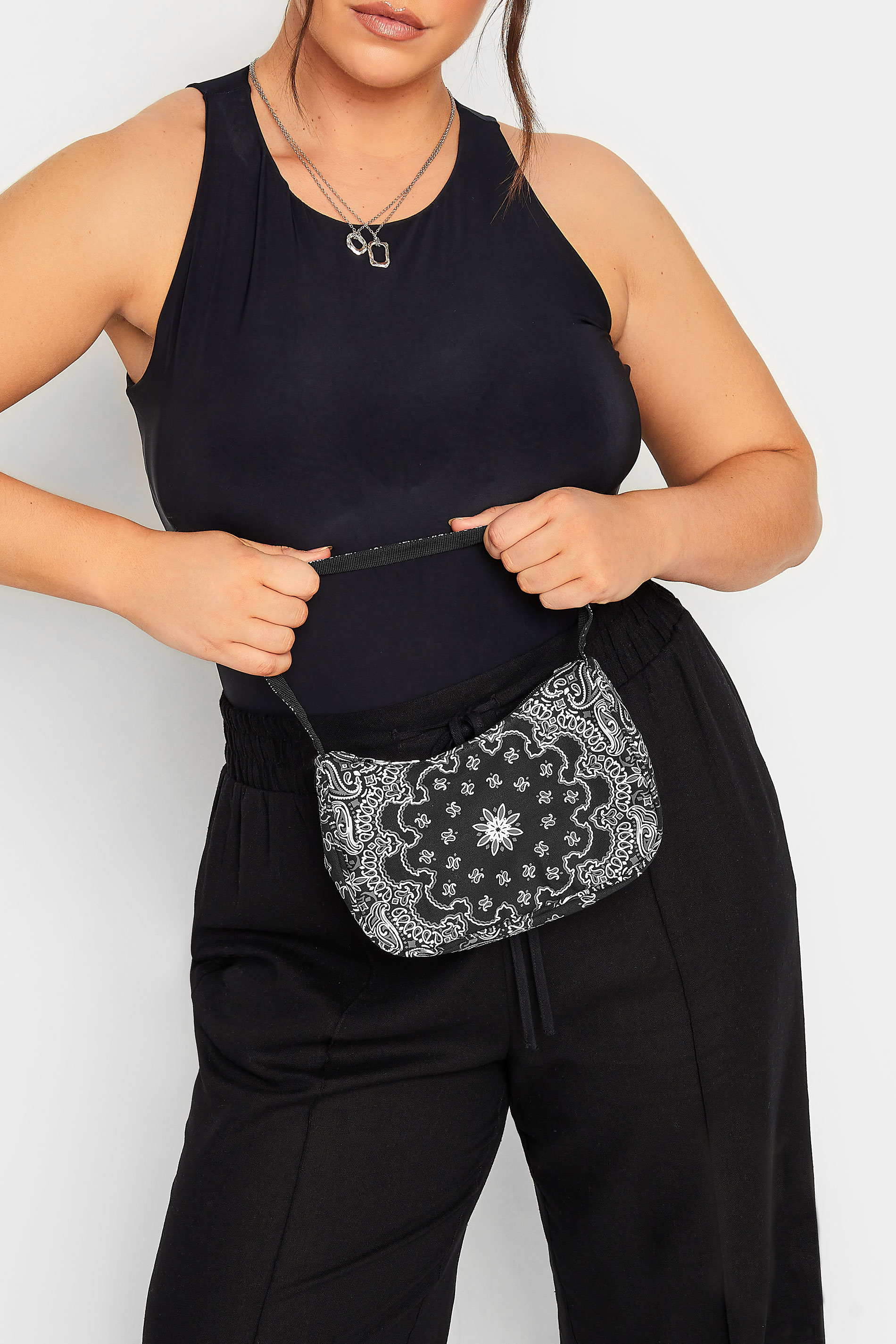 Black Paisley Print Shoulder Bag | Yours Clothing 1