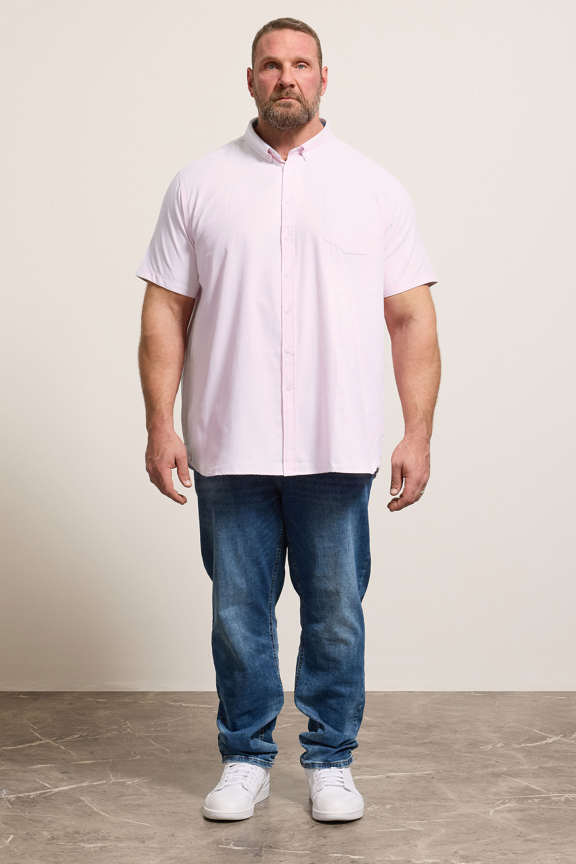 D555 Big & Tall Pink Short Sleeve Oxford Shirt | BadRhino 1