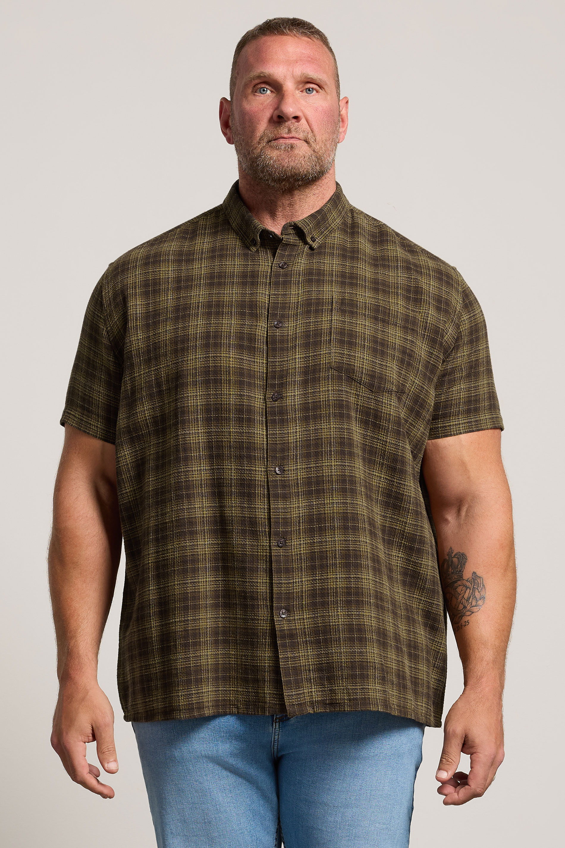 BadRhino Big & Tall Brown Check Stripe Short Sleeve Shirt | BadRhino 3