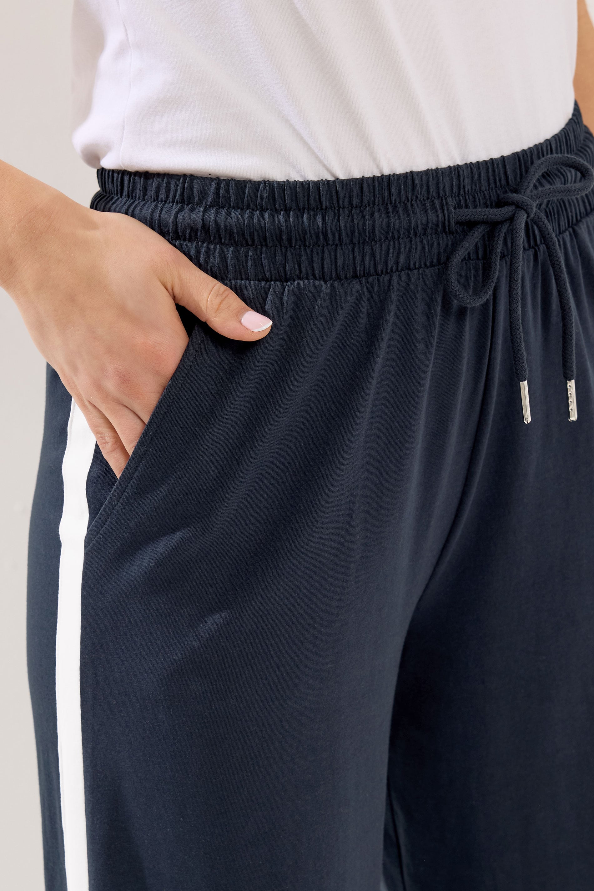 LTS Tall Women's Navy Blue Pipe Detail Cotton Wide Leg Joggers | Long Tall Sally 4