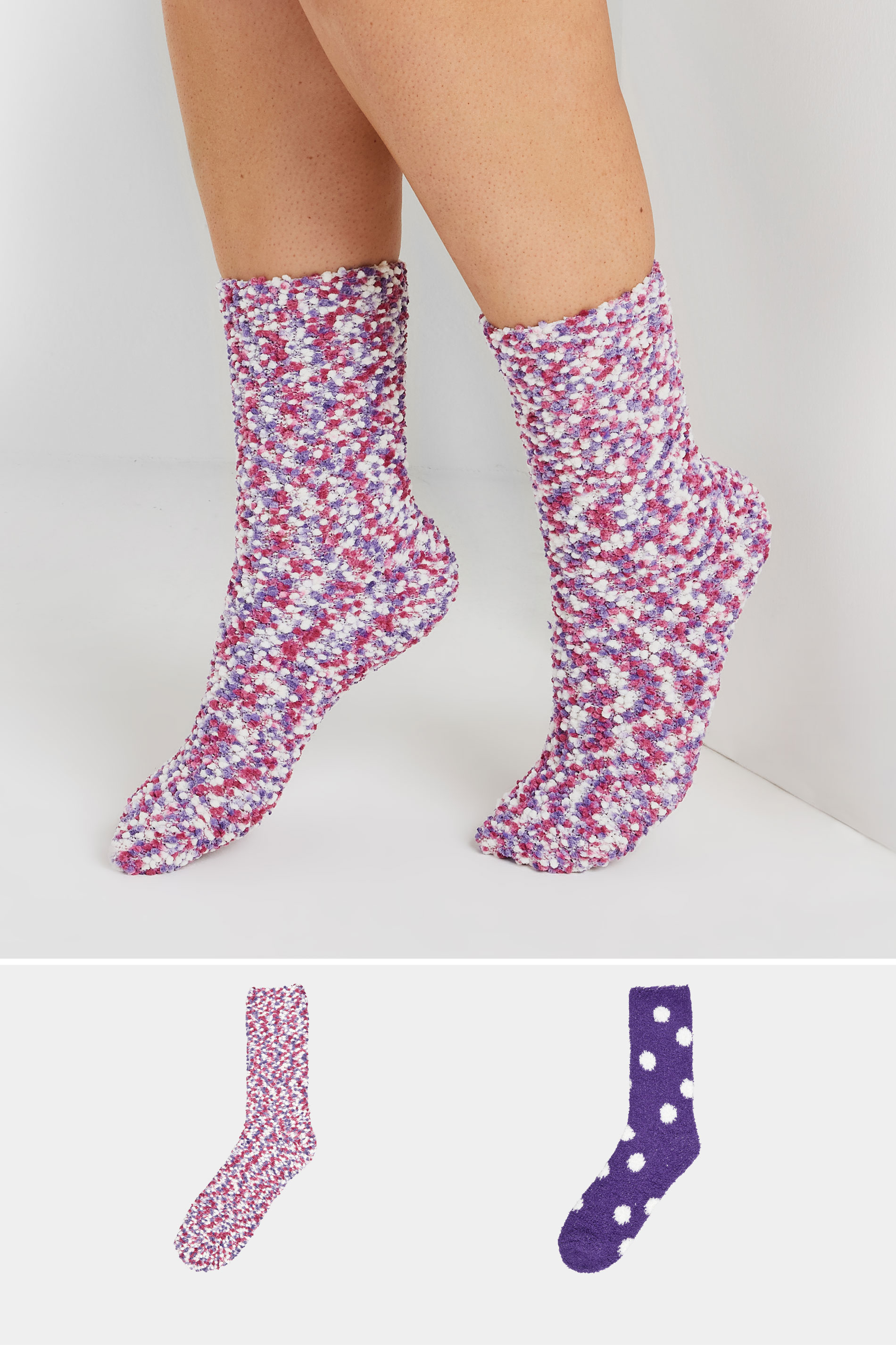 2 PACK Purple Fleece Ankle Socks | Yours Clothing 1