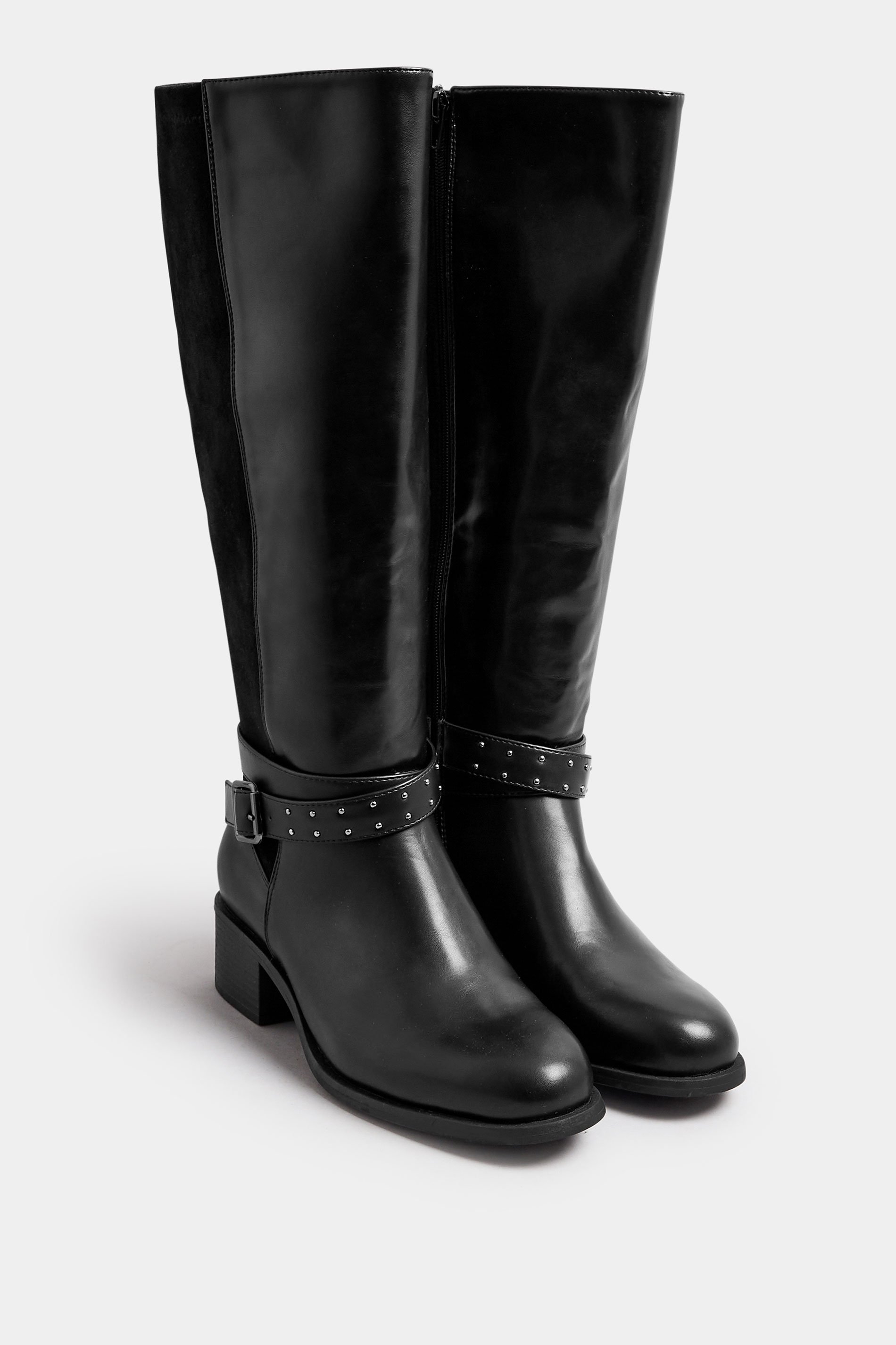 Black Faux Leather Buckle Detail Knee High Boots In Extra Wide EEE Fit | Yours Clothing 2