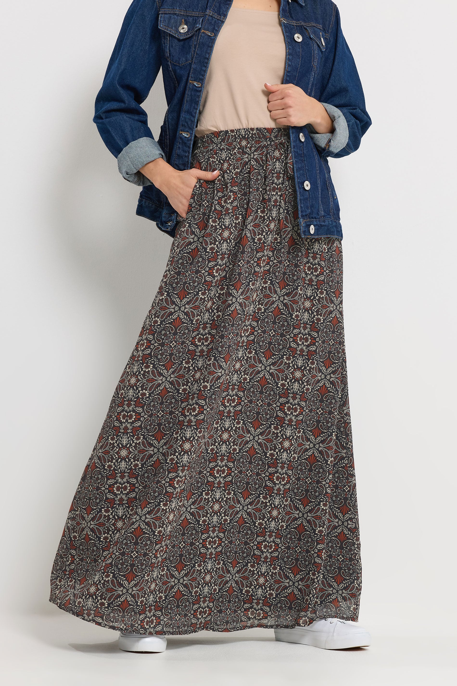 LTS Tall Women's Black Abstract Tie Waist Maxi Skirt | Long Tall Sally 1