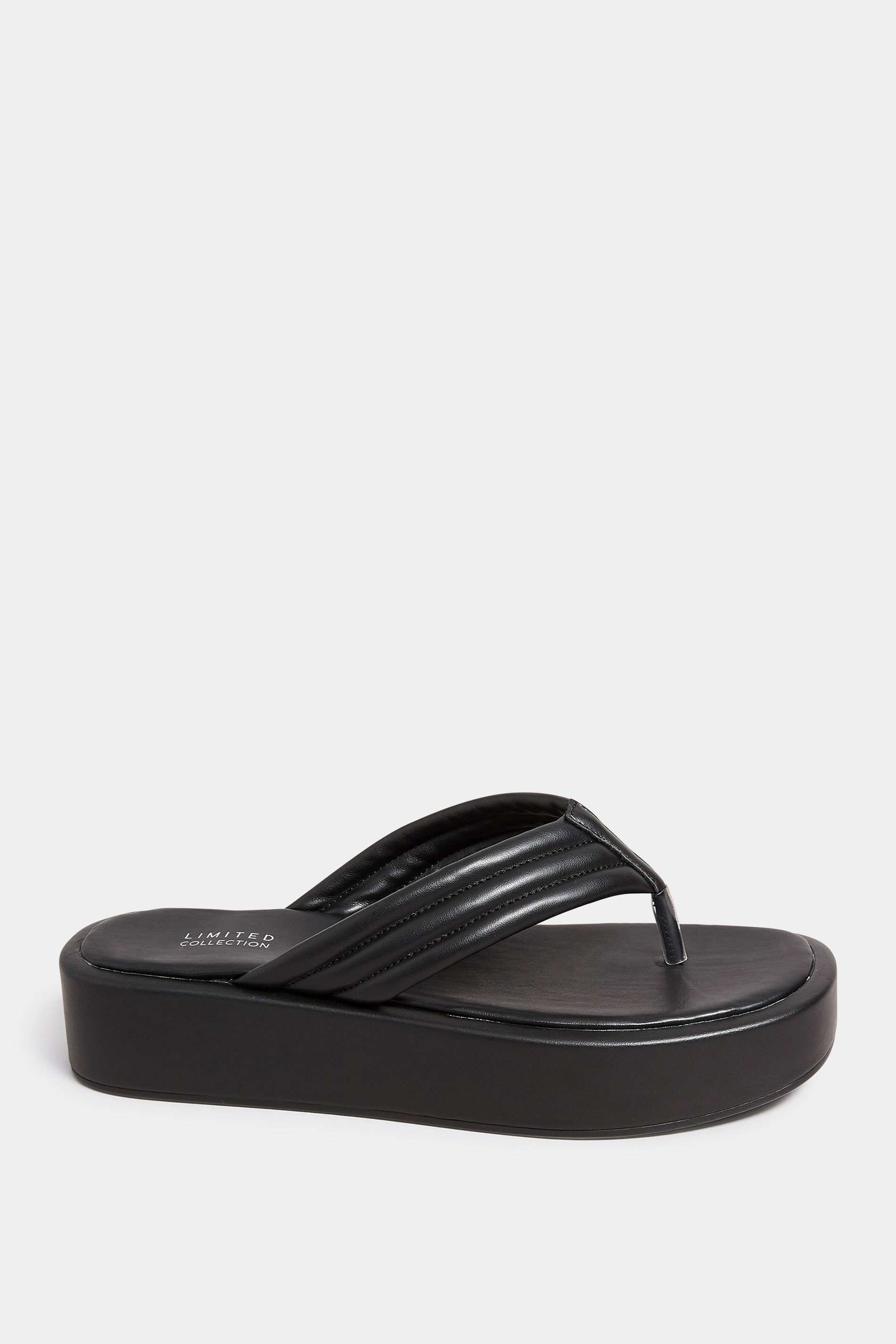 LIMITED COLLECTION Black Flatform Flip Flops In Wide E Fit | Yours Clothing 3