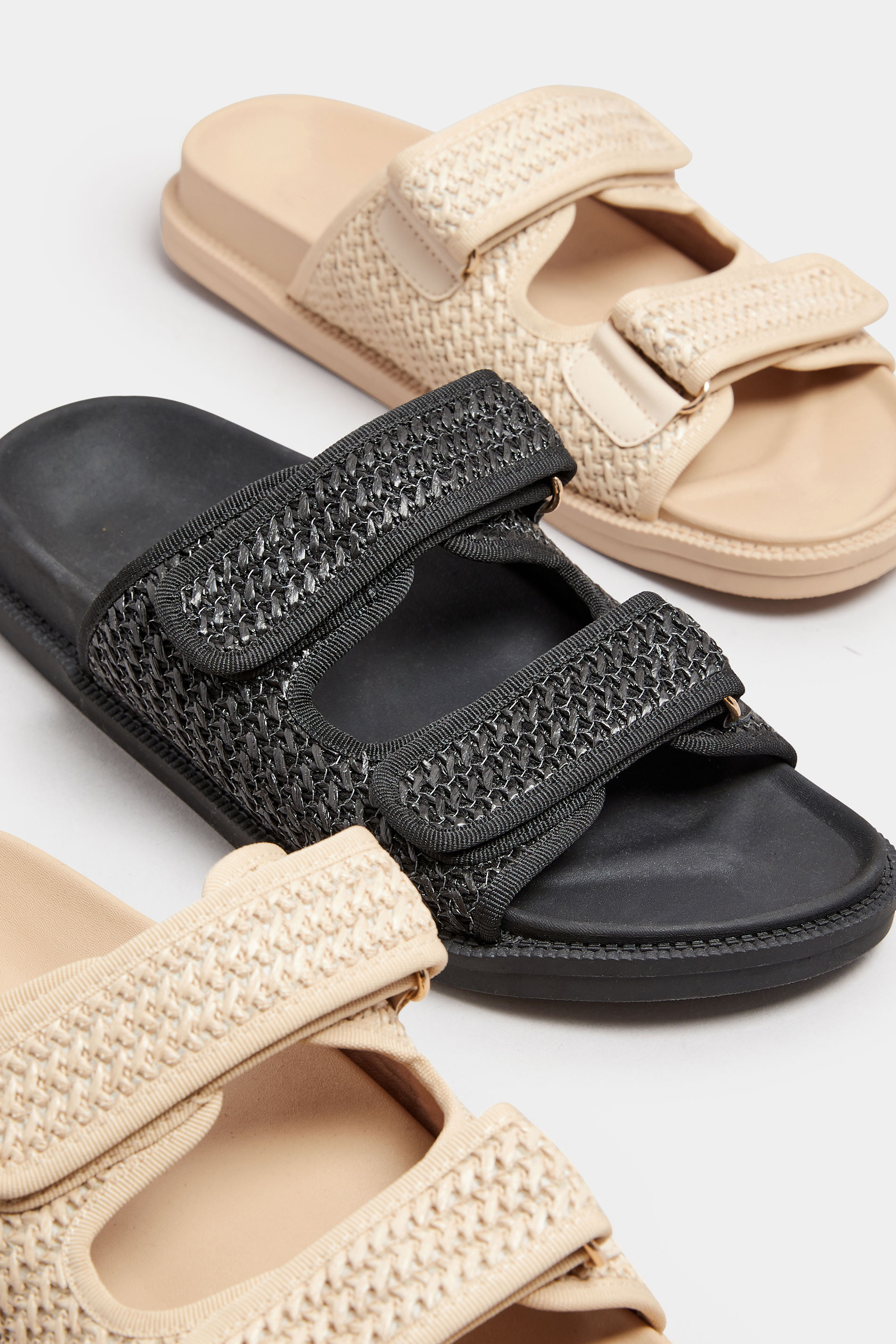 Black Woven Velcro Strap Sandals In Extra Wide EEE Fit | Yours Clothing 6