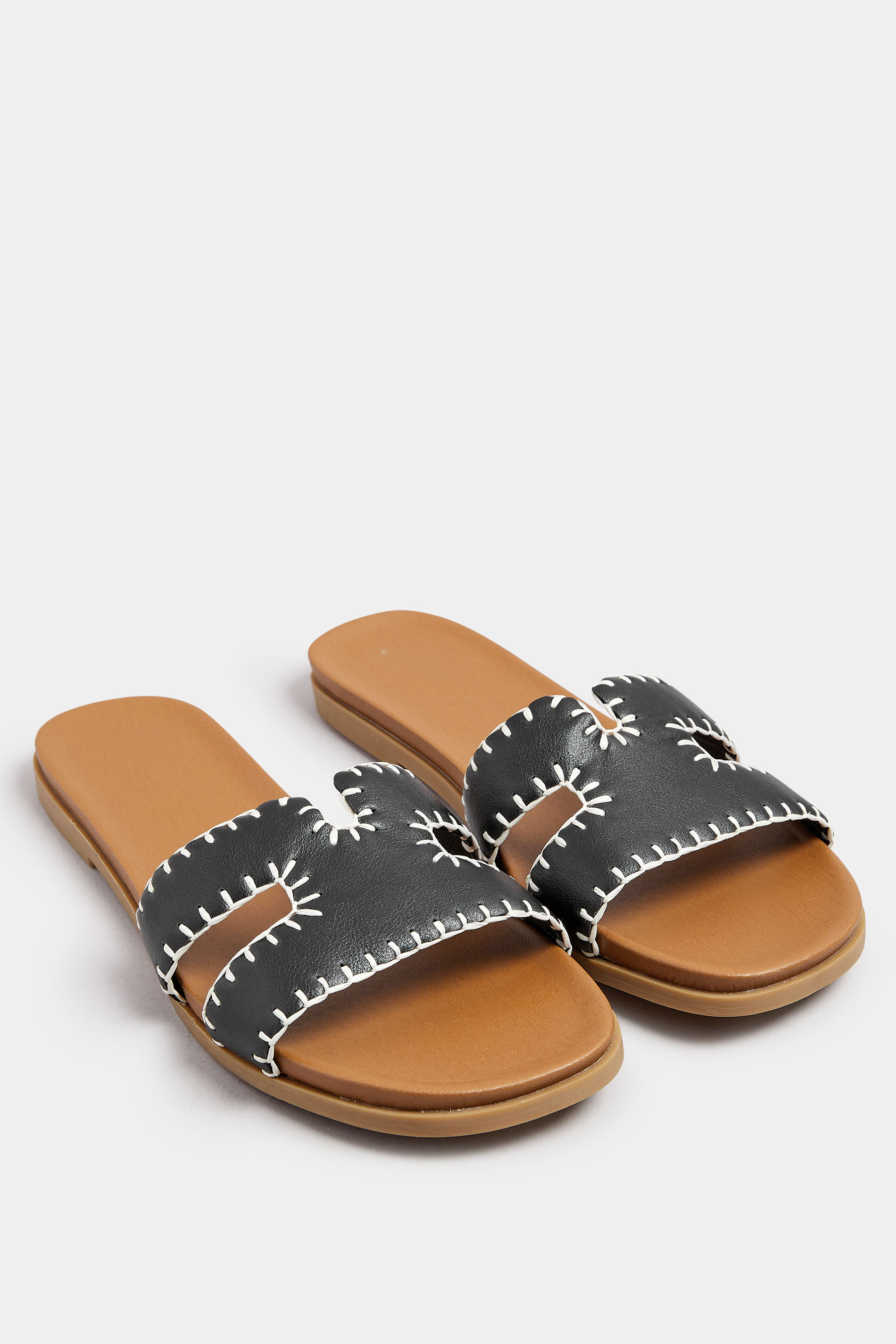 Black Faux Leather Stitched Mule Sandals In Extra Wide EEE Fit | Yours Clothing 2