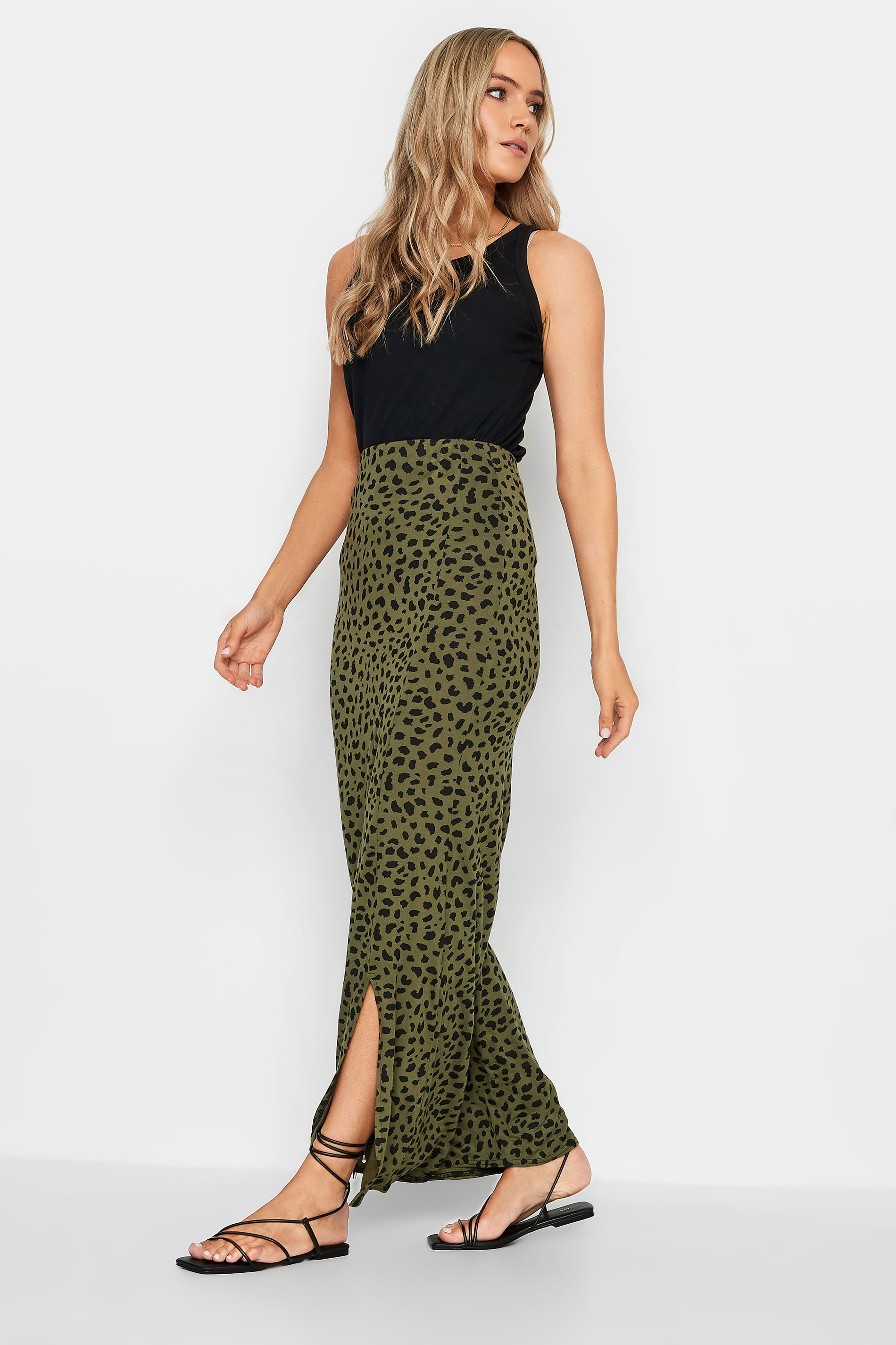 LTS Tall Women's Khaki Green Dalmatian Print Maxi Skirt | Long Tall Sally  3