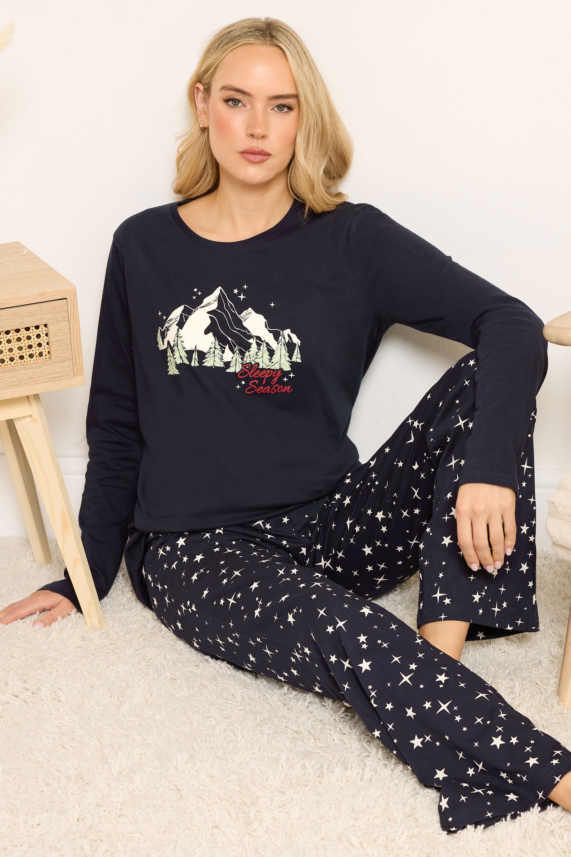 LTS Tall Navy Blue 'Sleepy Season' Slogan Pyjama Set | Long Tall Sally 2