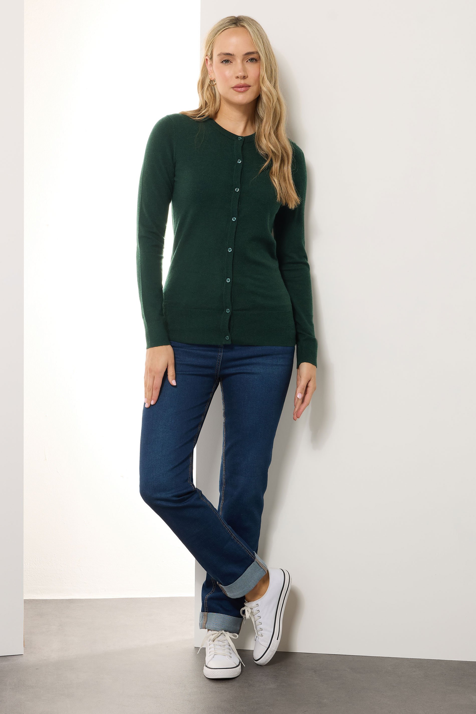 LTS Tall Dark Green Crew Neck Button Cardigan | Long Tall Sally 2