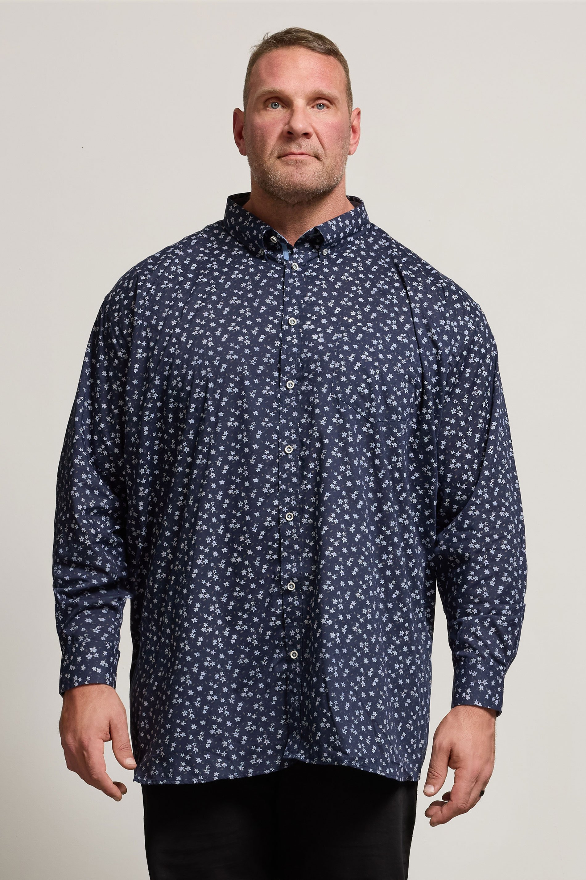 KAM Big & Tall Navy Blue Floral Shirt | BadRhino 1