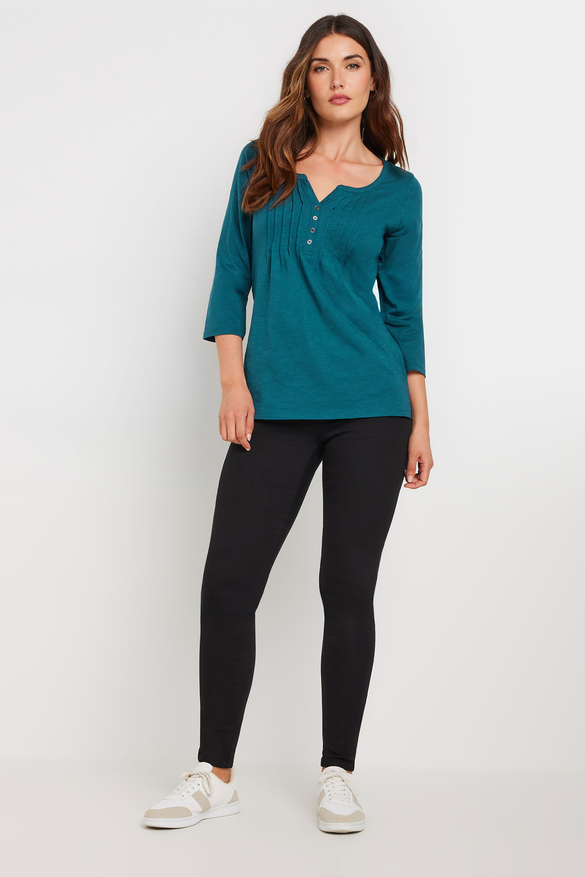 LTS Tall Teal Blue Cotton Henley Top | Long Tall Sally 2