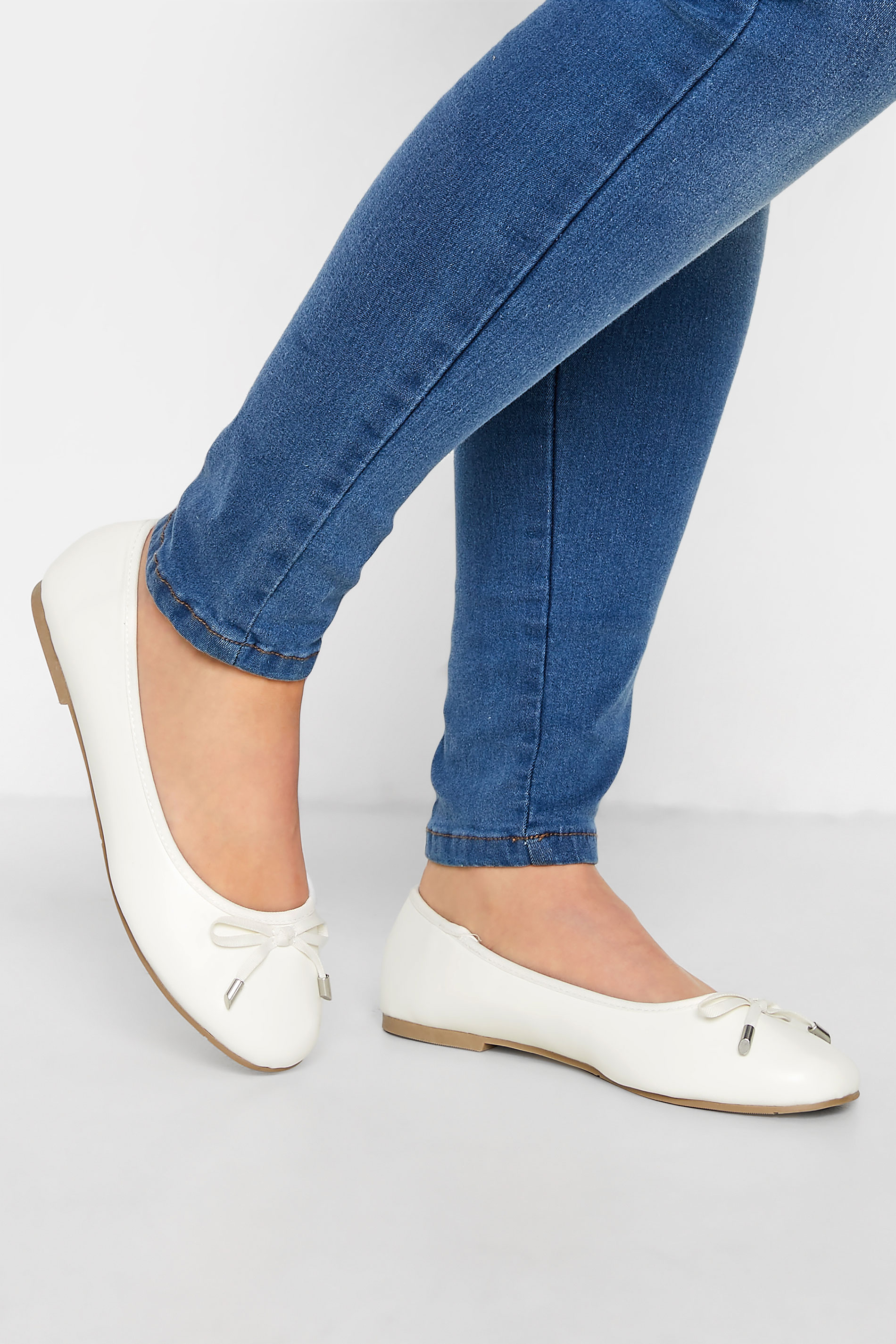 White Ballerina Pumps In Wide E Fit & Extra Wide EEE Fit | Yours Clothing 1