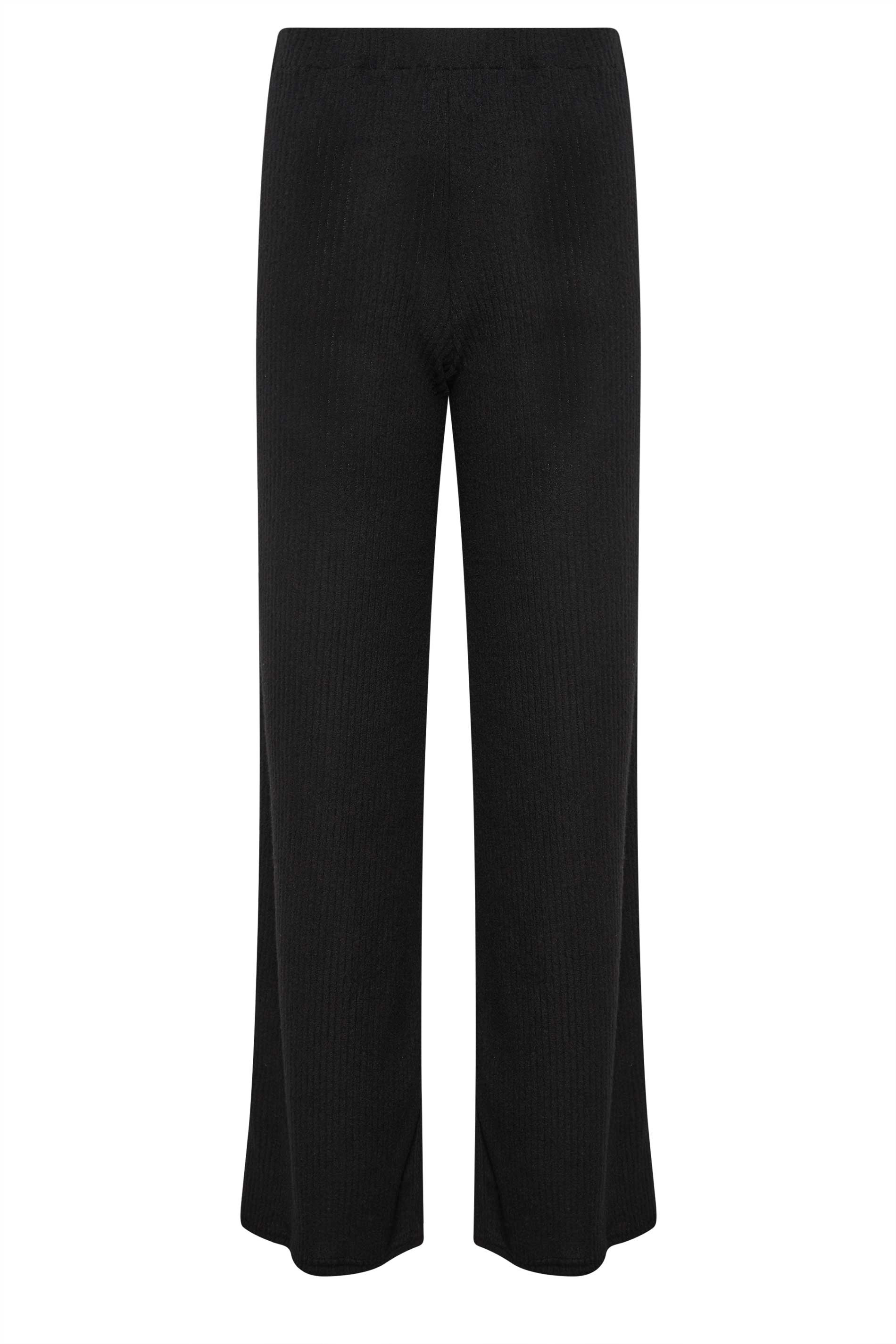 LTS Tall Black Ribbed Wide Leg Knitted Trousers| Long Tall Sally | Long ...