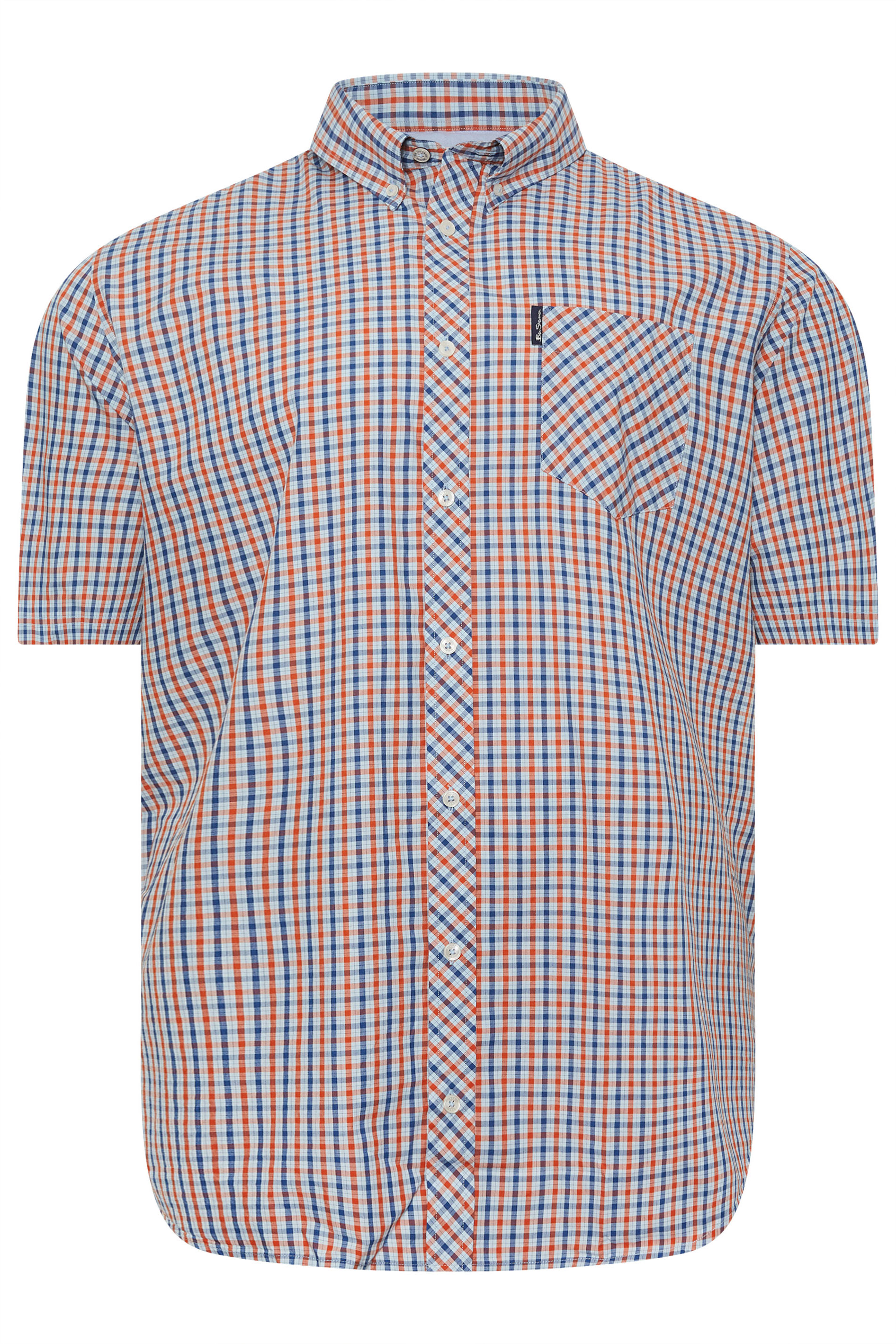 BEN SHERMAN Big & Tall Blue Signature Gingham Check Short Sleeve Shirt | BadRhino 4