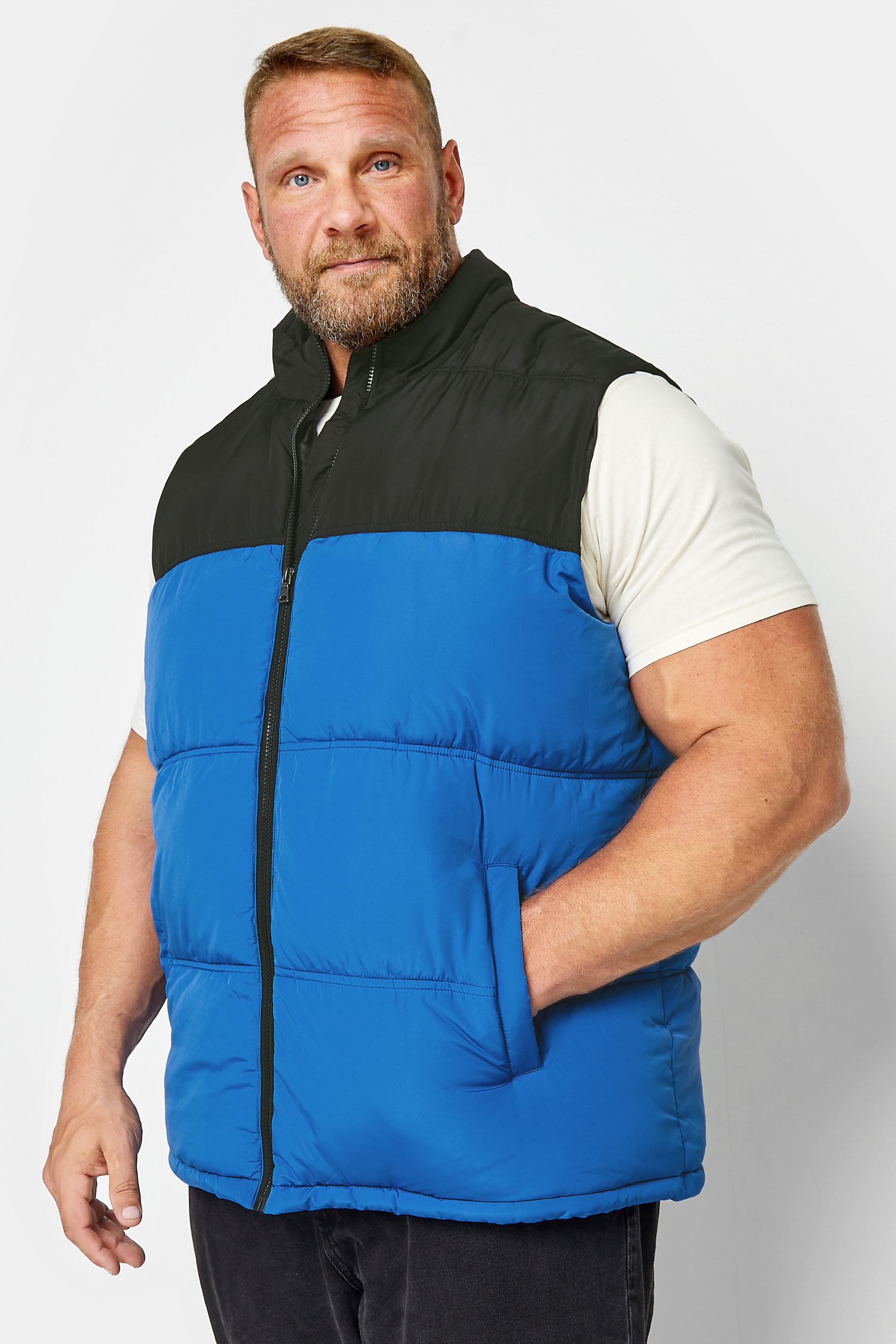 BadRhino Big & Tall Blue Colourblock Padded Gilet | BadRhino 3