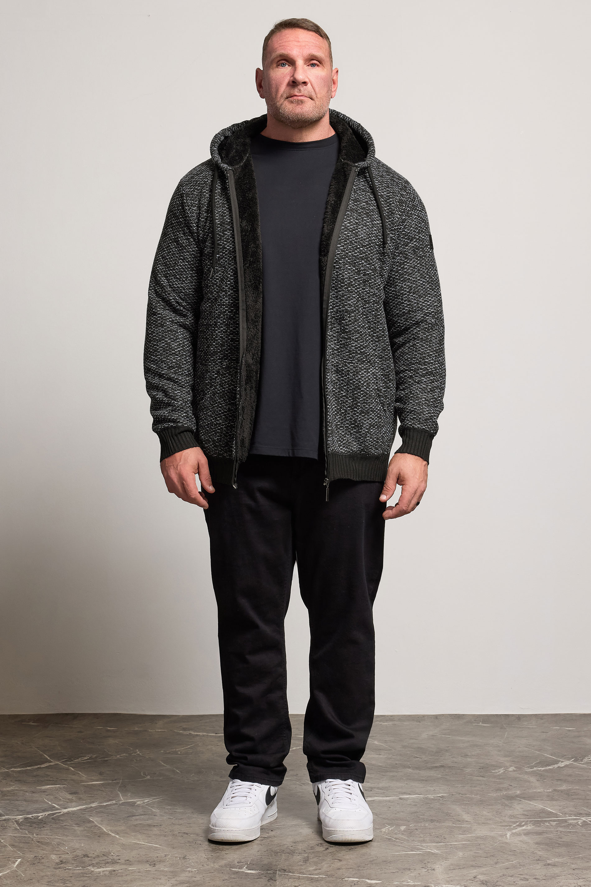 D555 Big & Tall Black Knitted Sherpa Lined Hoodie | BadRhino 3