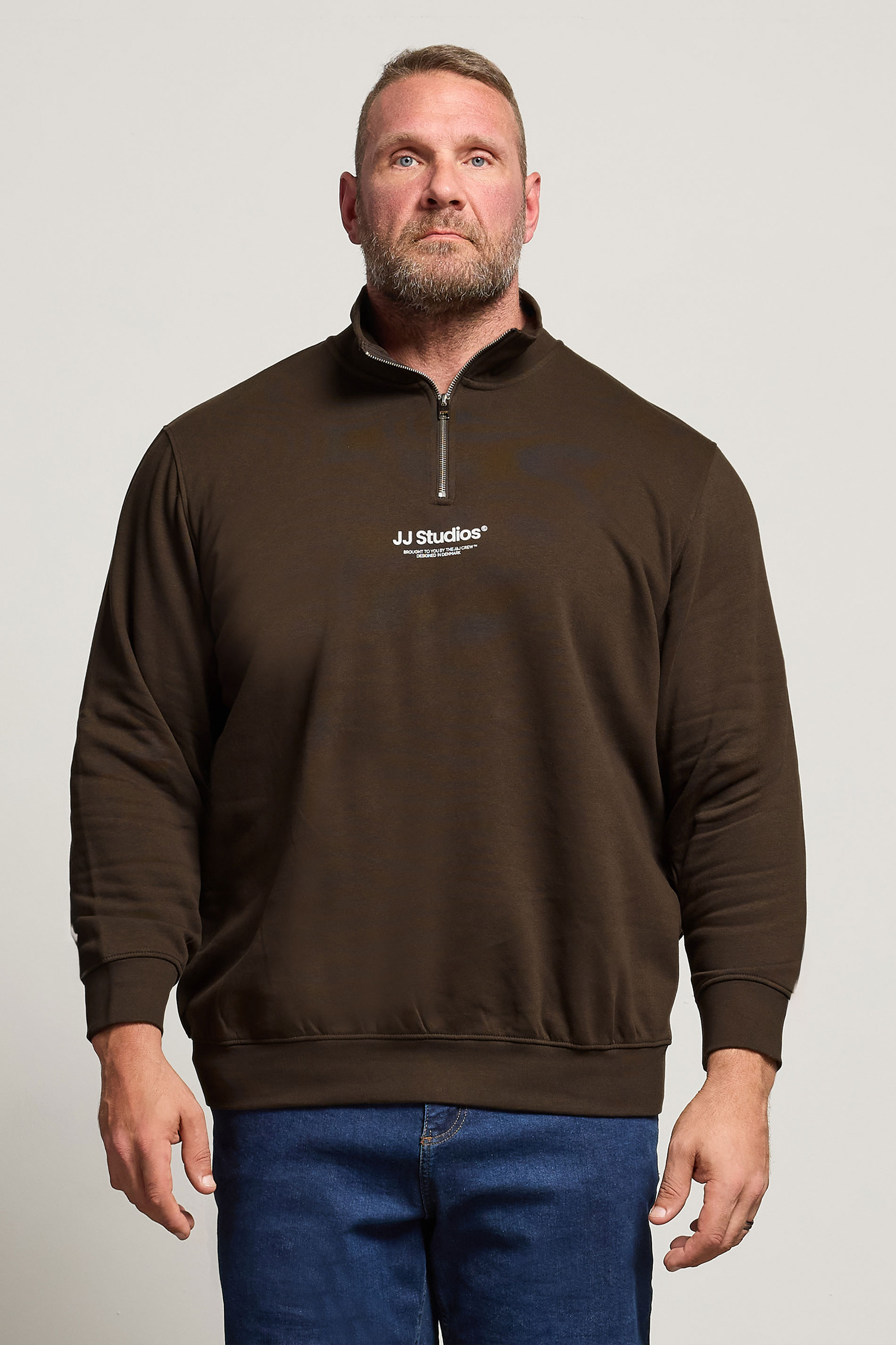 Jack & Jones Big & Tall Brown JJ Studio Quarter Zip Sweatshirt | BadRhino 3