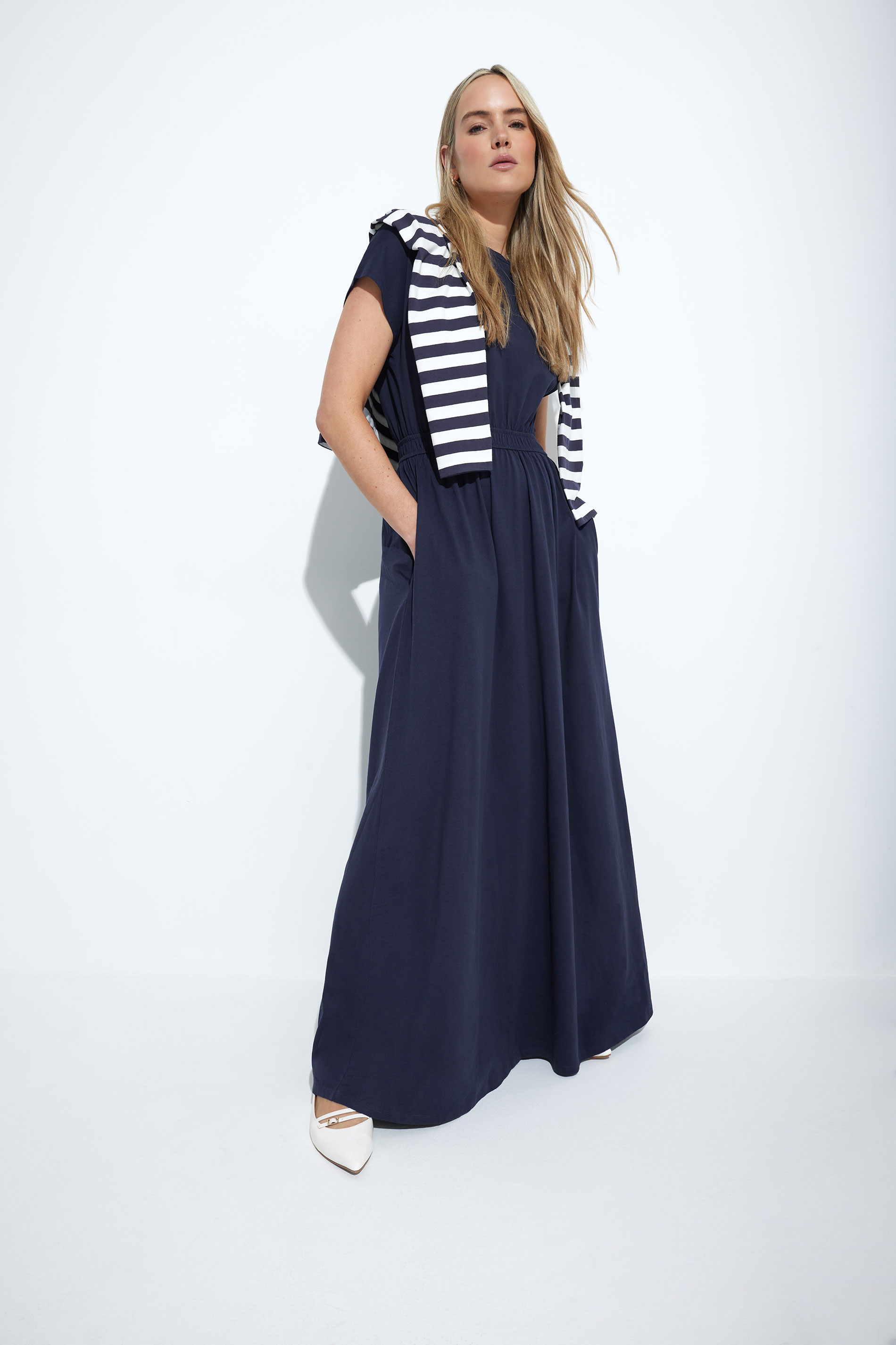 LTS Tall Navy Blue Jersey Shirred Waist Maxi Dress | Long Tall Sally 5