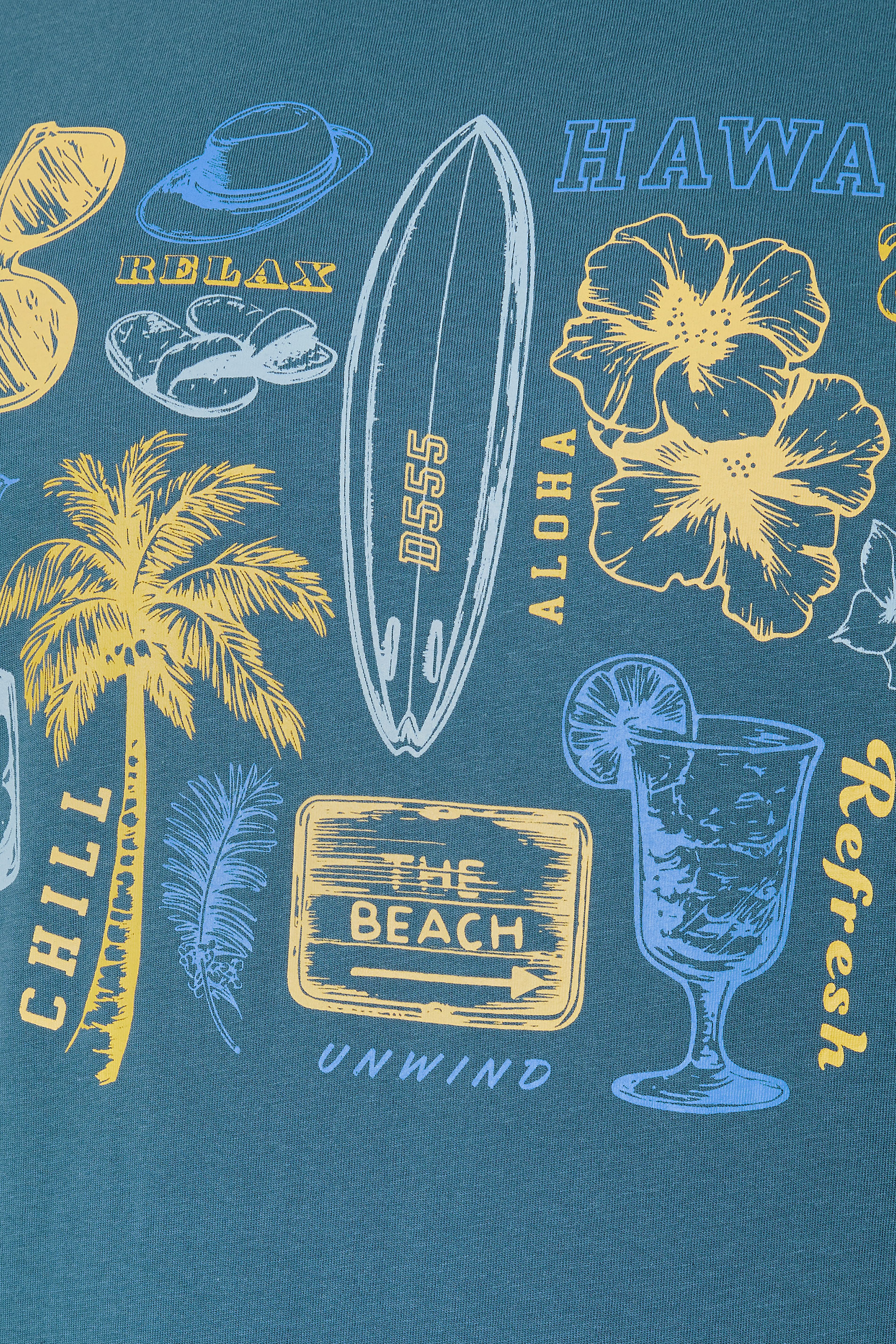 D555 Big & Tall Teal Blue Summer Beach Print T-Shirt | BadRhino 5