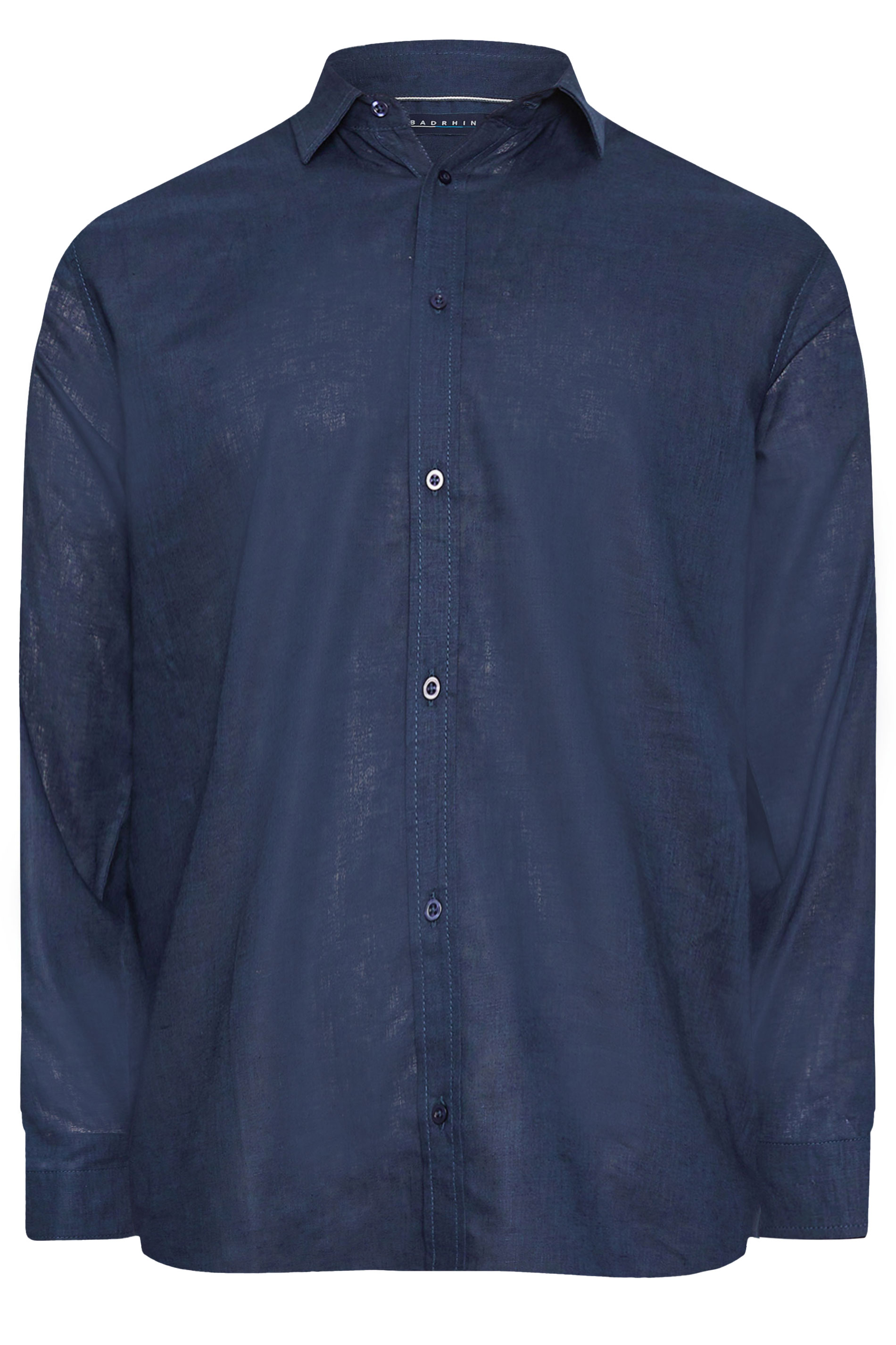 BadRhino Navy Blue Long Sleeve Linen Shirt | BadRhino 4