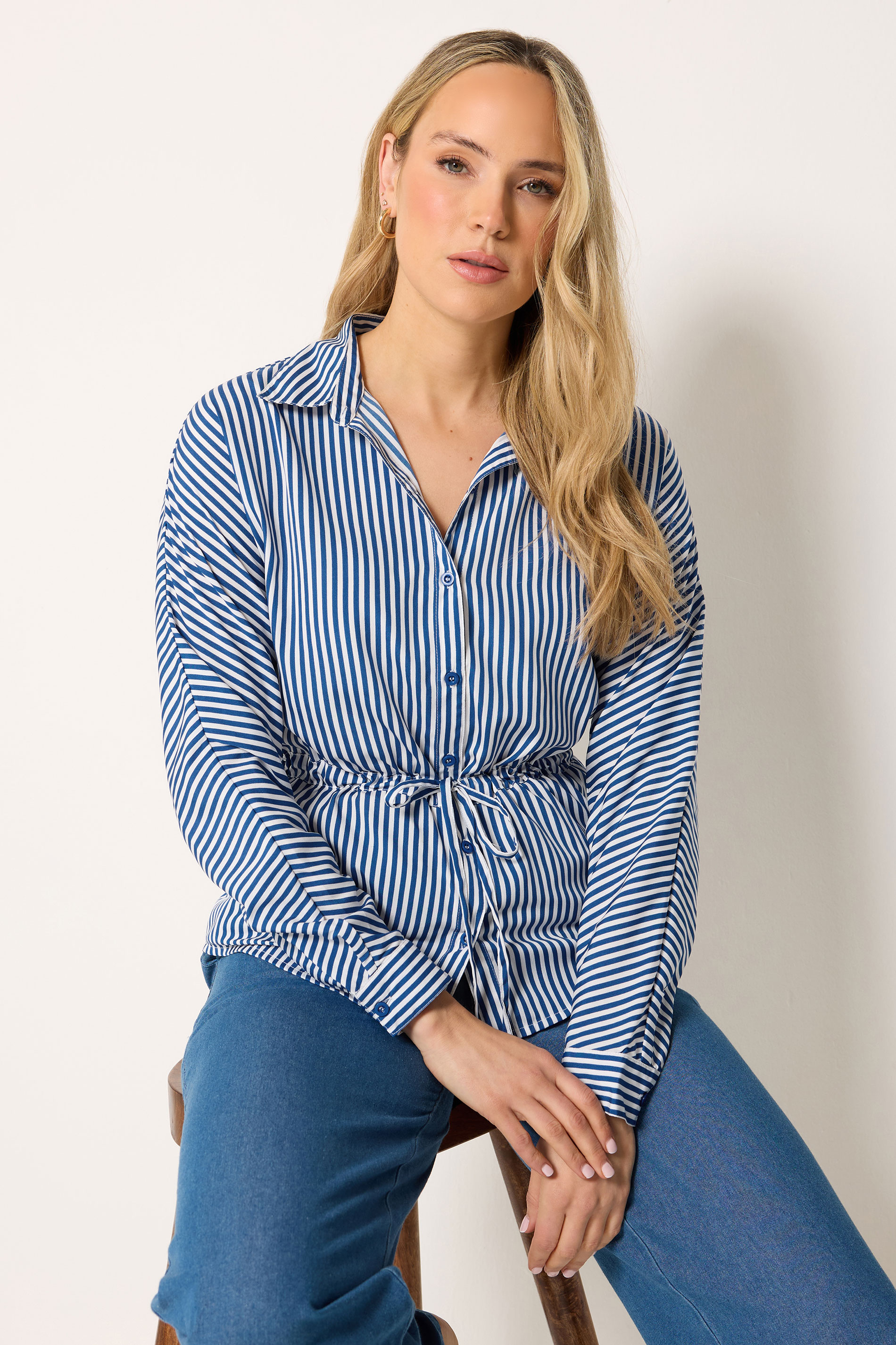 LTS Tall Women's Blue & White Stripe Tie Waist Shirt | Long Tall Sally 1