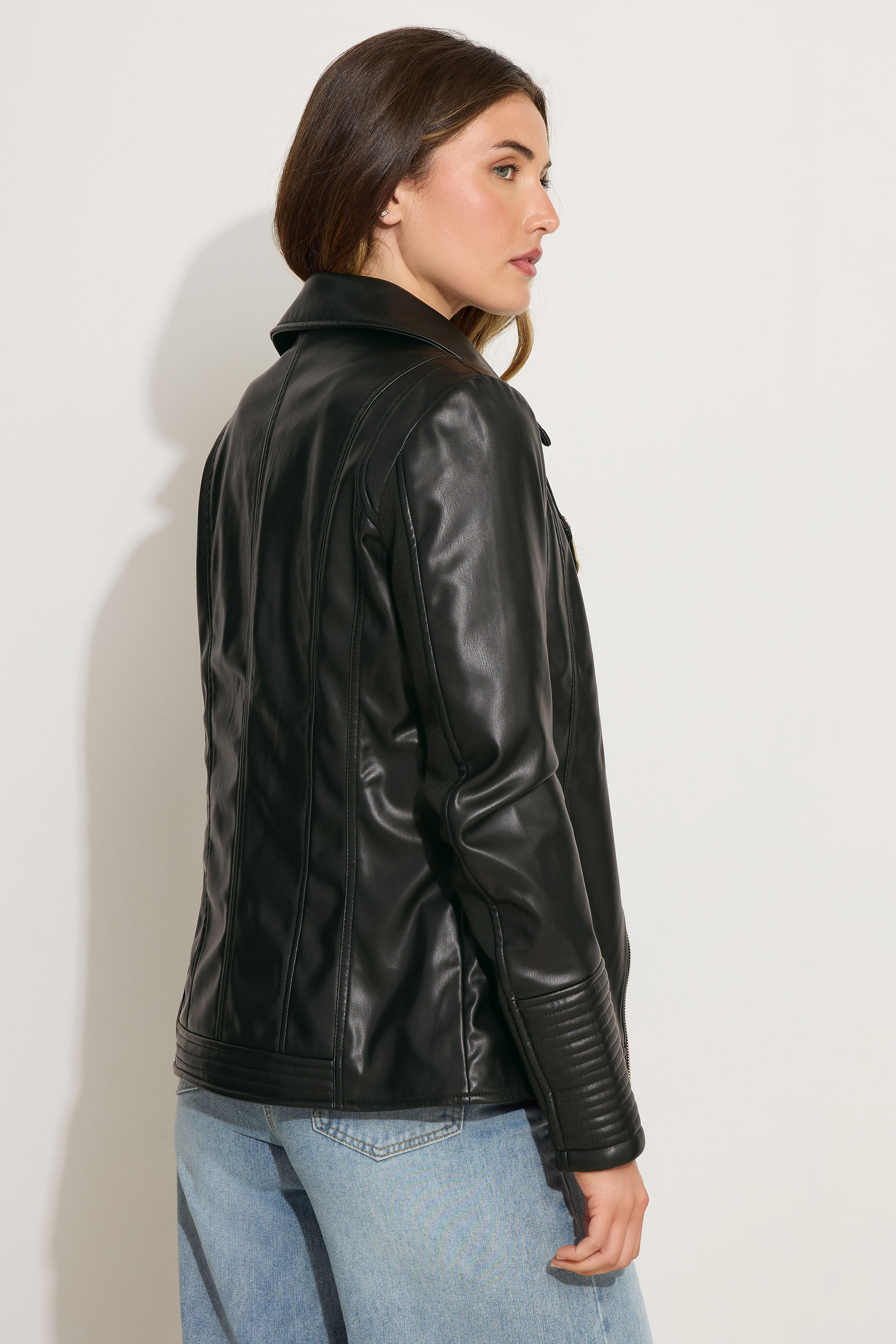 LTS Tall Black Faux Leather Biker Jacket | Long Tall Sally 3