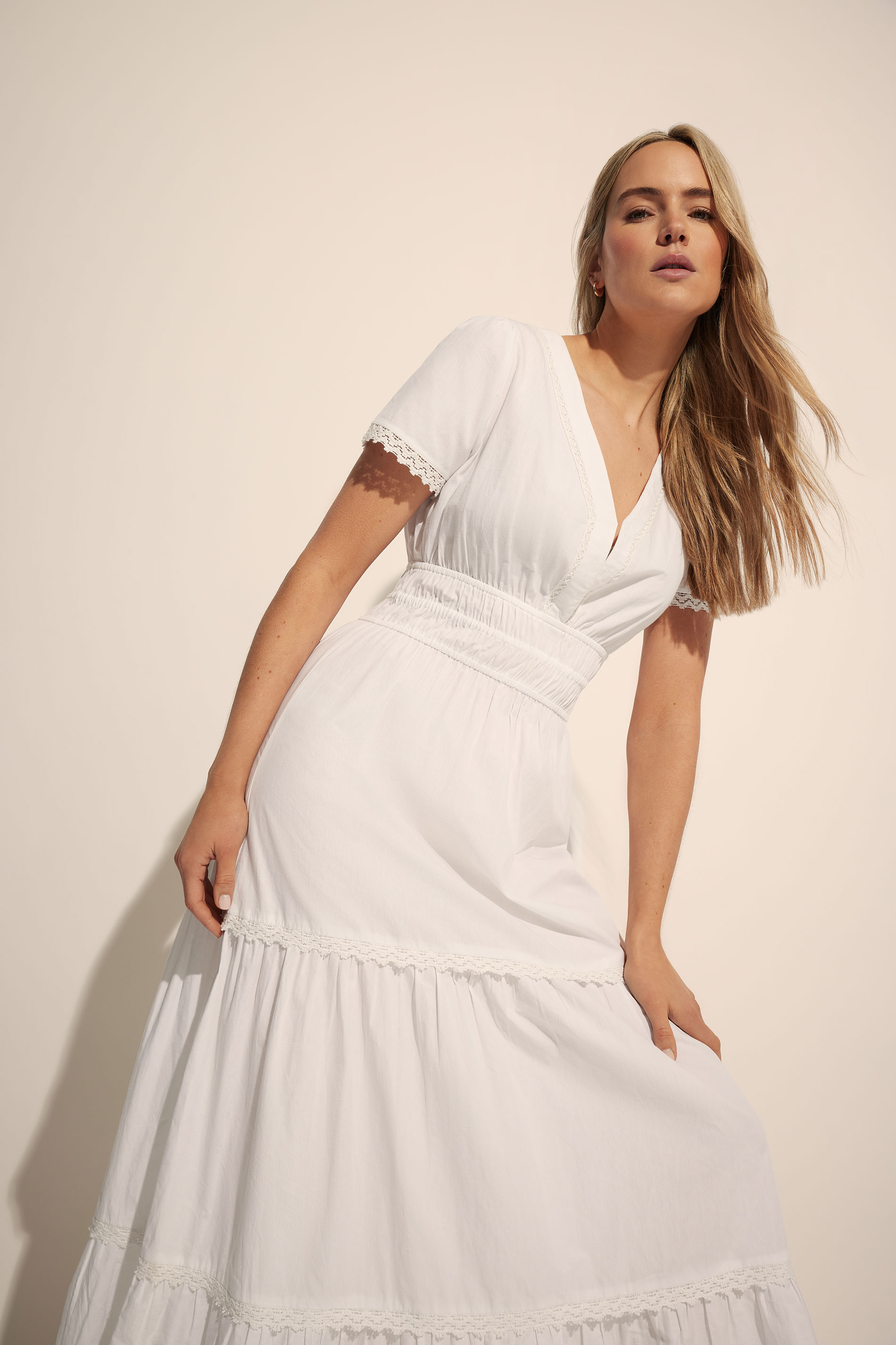 LTS Tall White Lace Insert Tiered Maxi Dress | Long Tall Sally 1