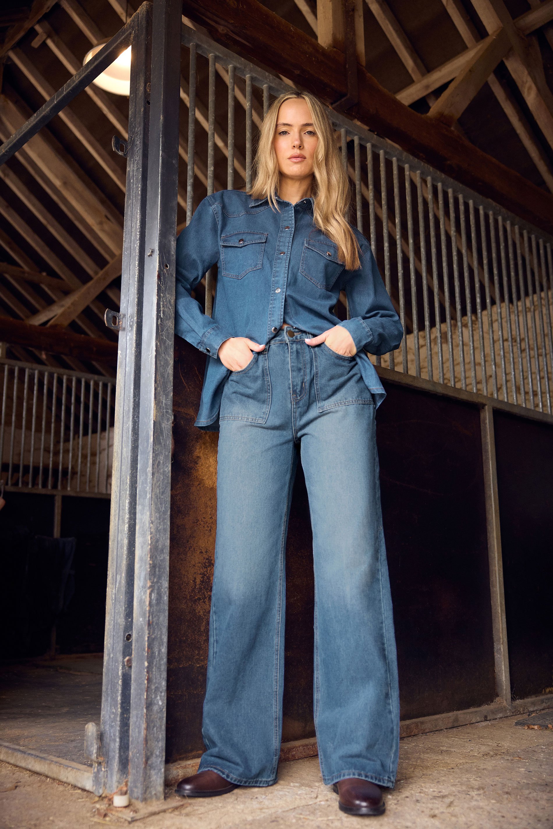 LTS Tall Womens Blue Wide Leg High Waisted Jeans | Long Tall Sally  1