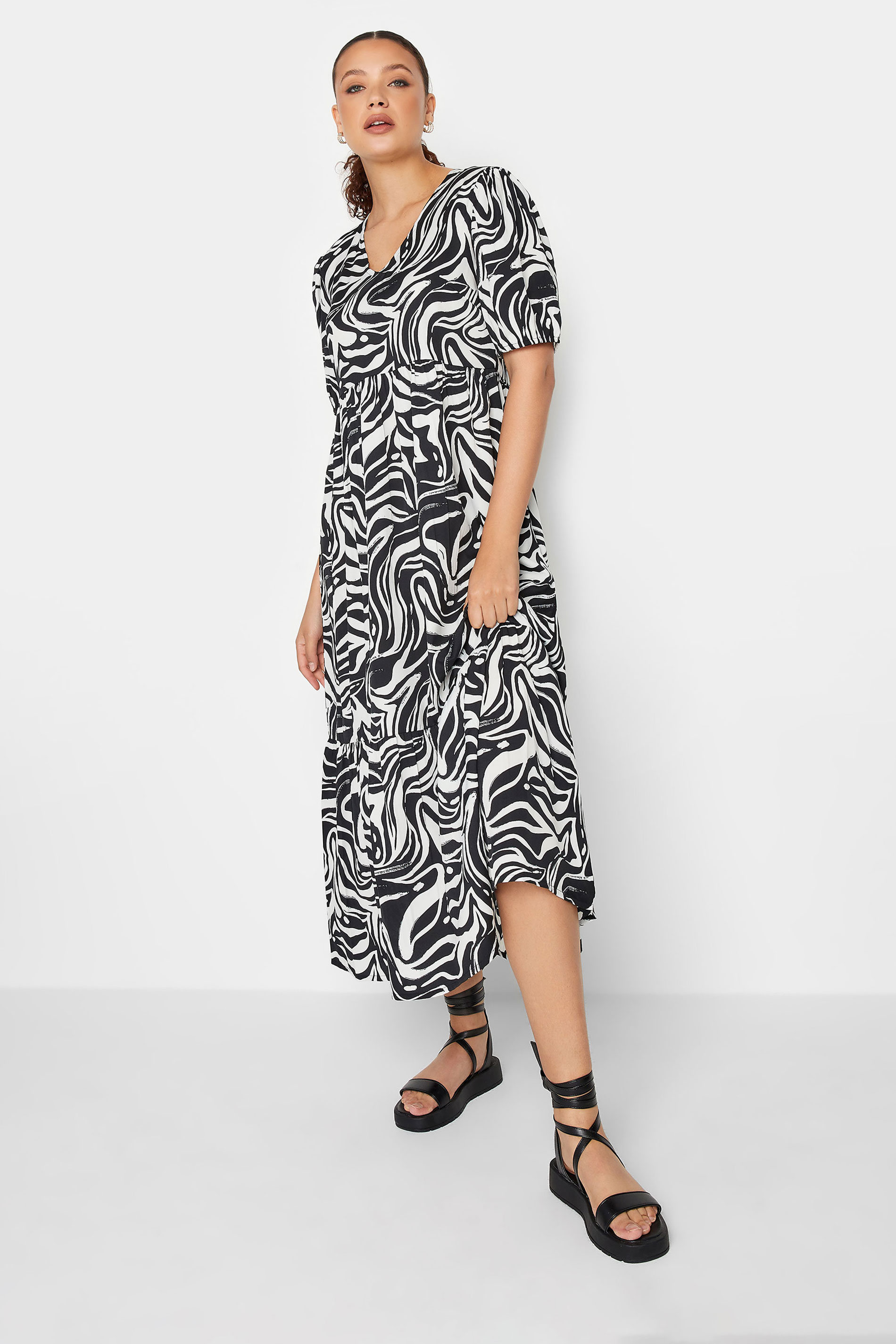 LTS Tall Women's Black Marble Print Midi Dress | Long Tall Sally 1