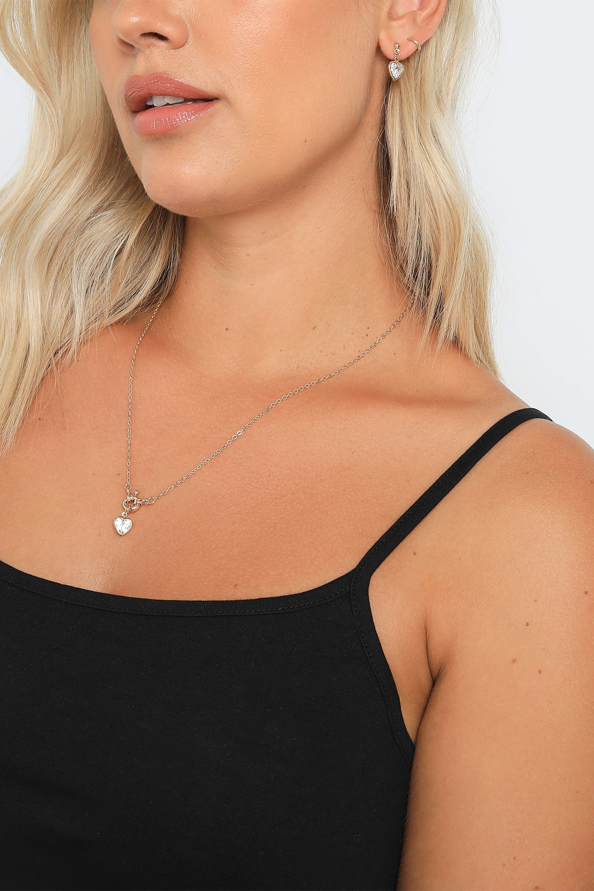 Gold Tone Diamante Heart Earring & Necklace Set | Yours Clothing  1
