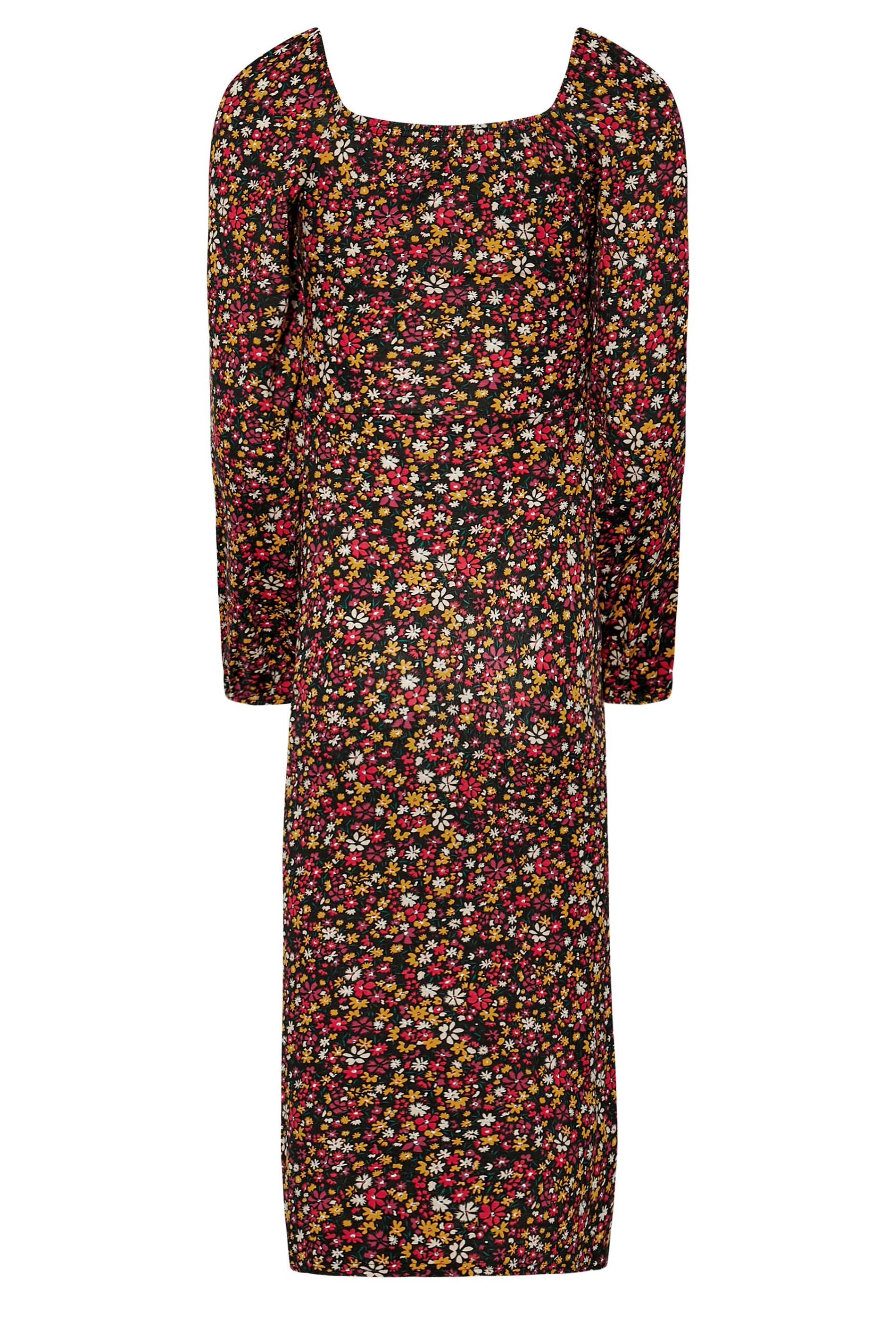 Tall Women's Black & Orange Floral Side Split Midi Dress | Long Tall Sally  7
