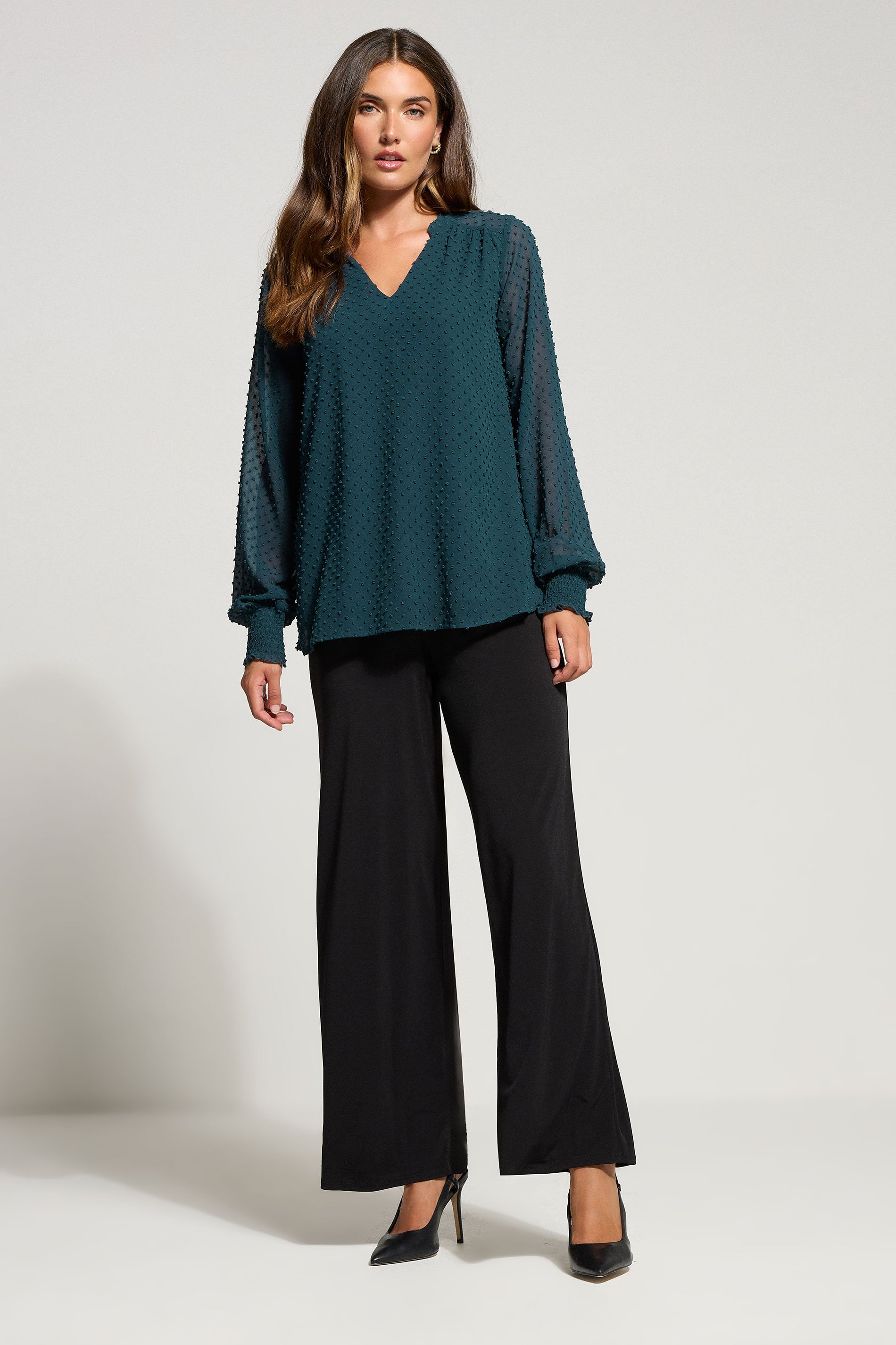 LTS Tall Teal Green Dobby Spot Shirred Blouse | Long Tall Sally 2