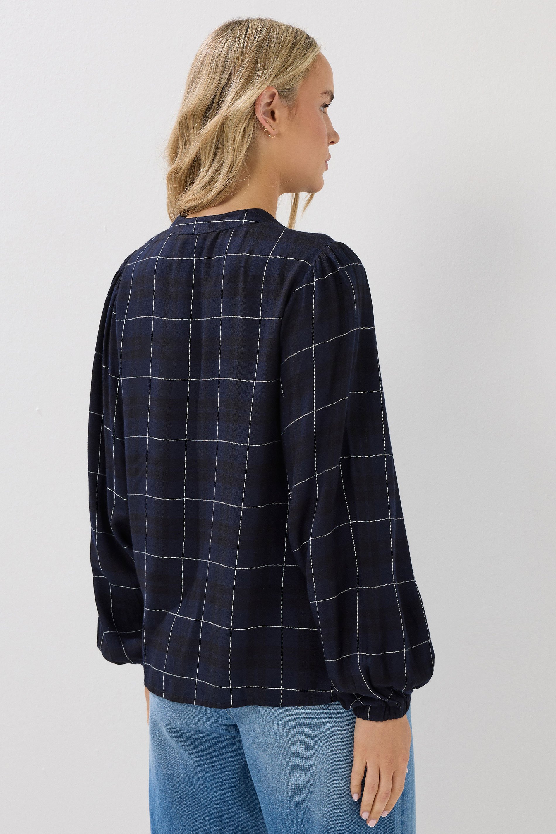 LTS Tall Navy Blue Check Tie Front Blouse | Long Tall Sally 3
