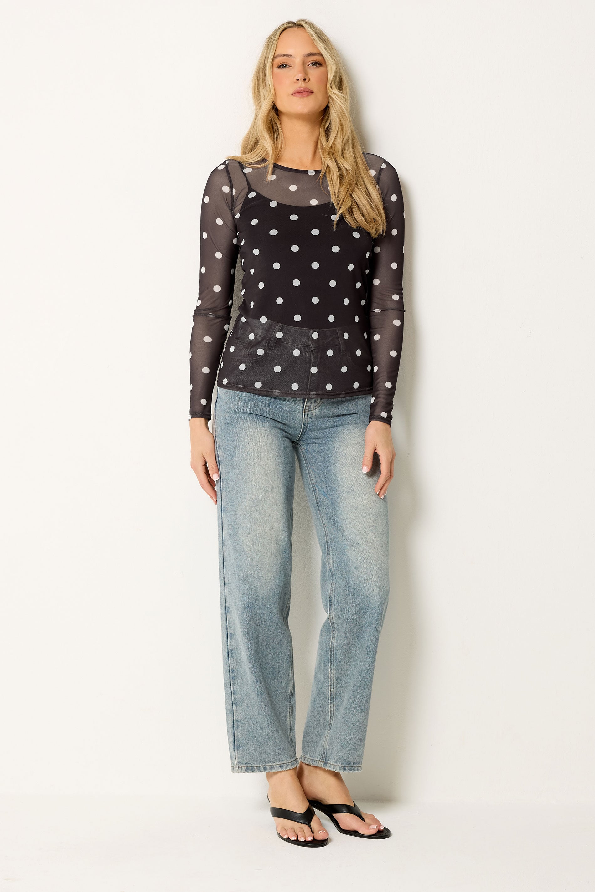 LTS Tall Women's Chocolate Brown Polka Dot Mesh Top | Long Tall Sally 3