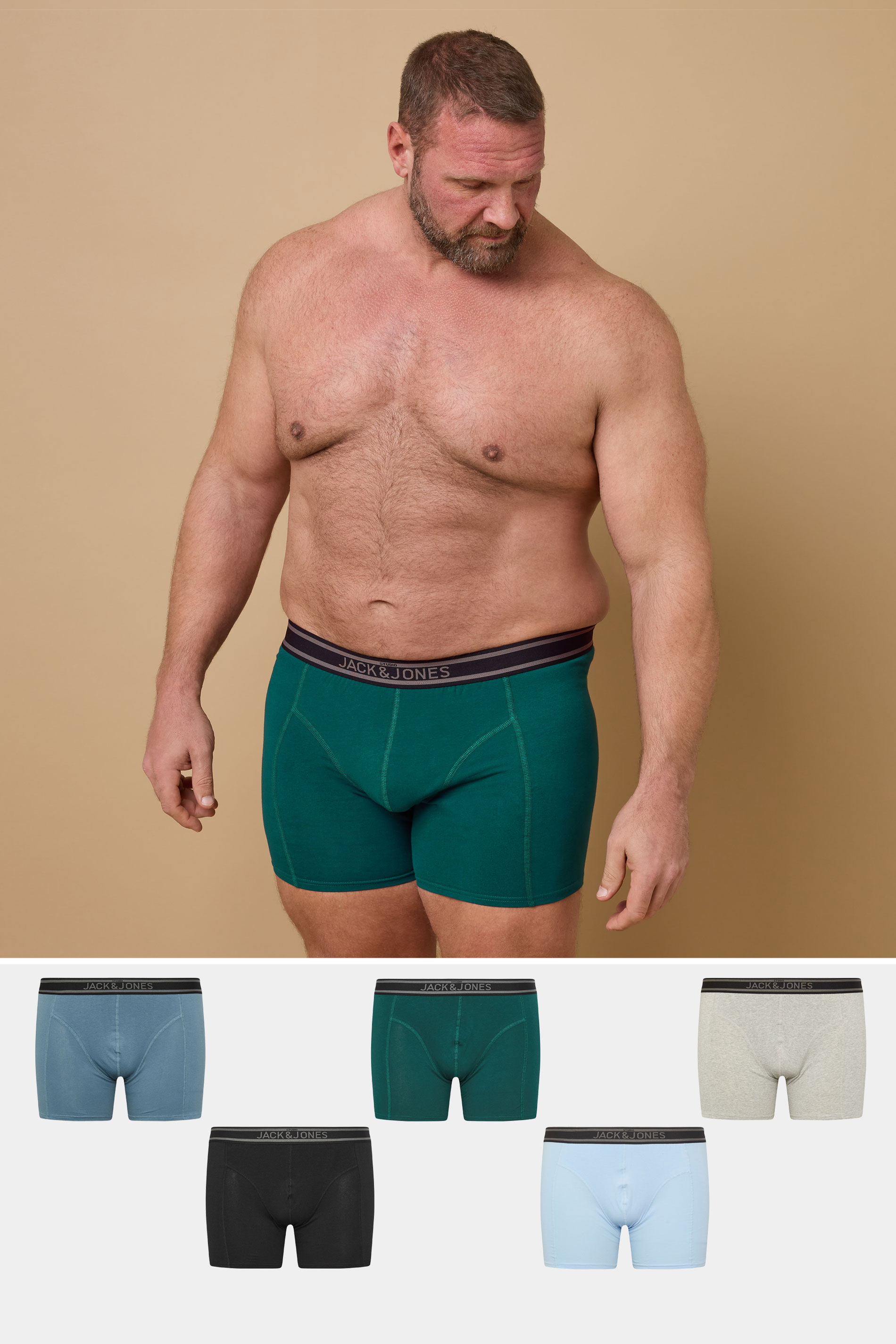 JACK & JONES Big & Tall 5 PACK Blue & Black Boxers | BadRhino 1