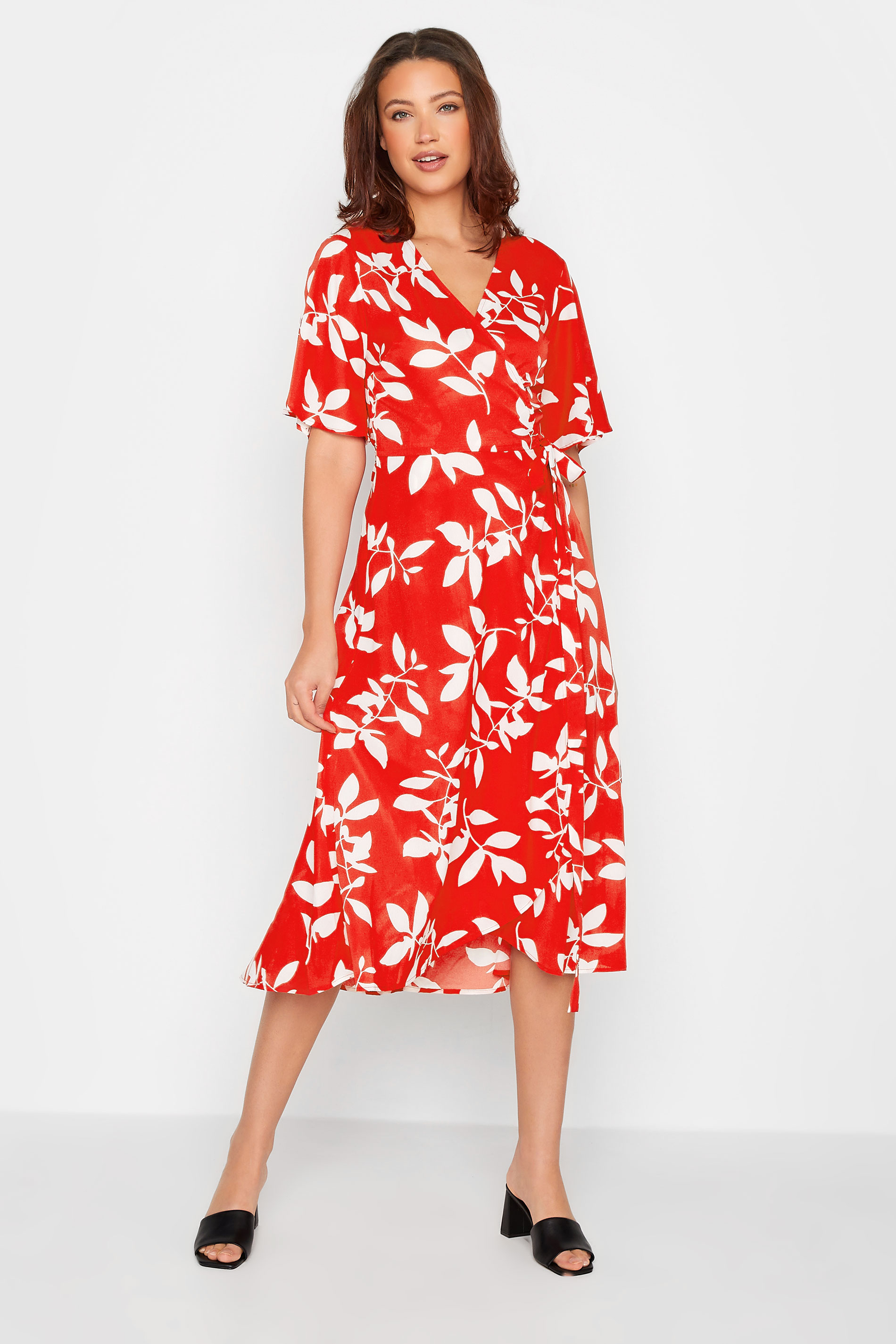 LTS Tall Women's Red Floral Print Midi Wrap Dress | Long Tall Sally  2