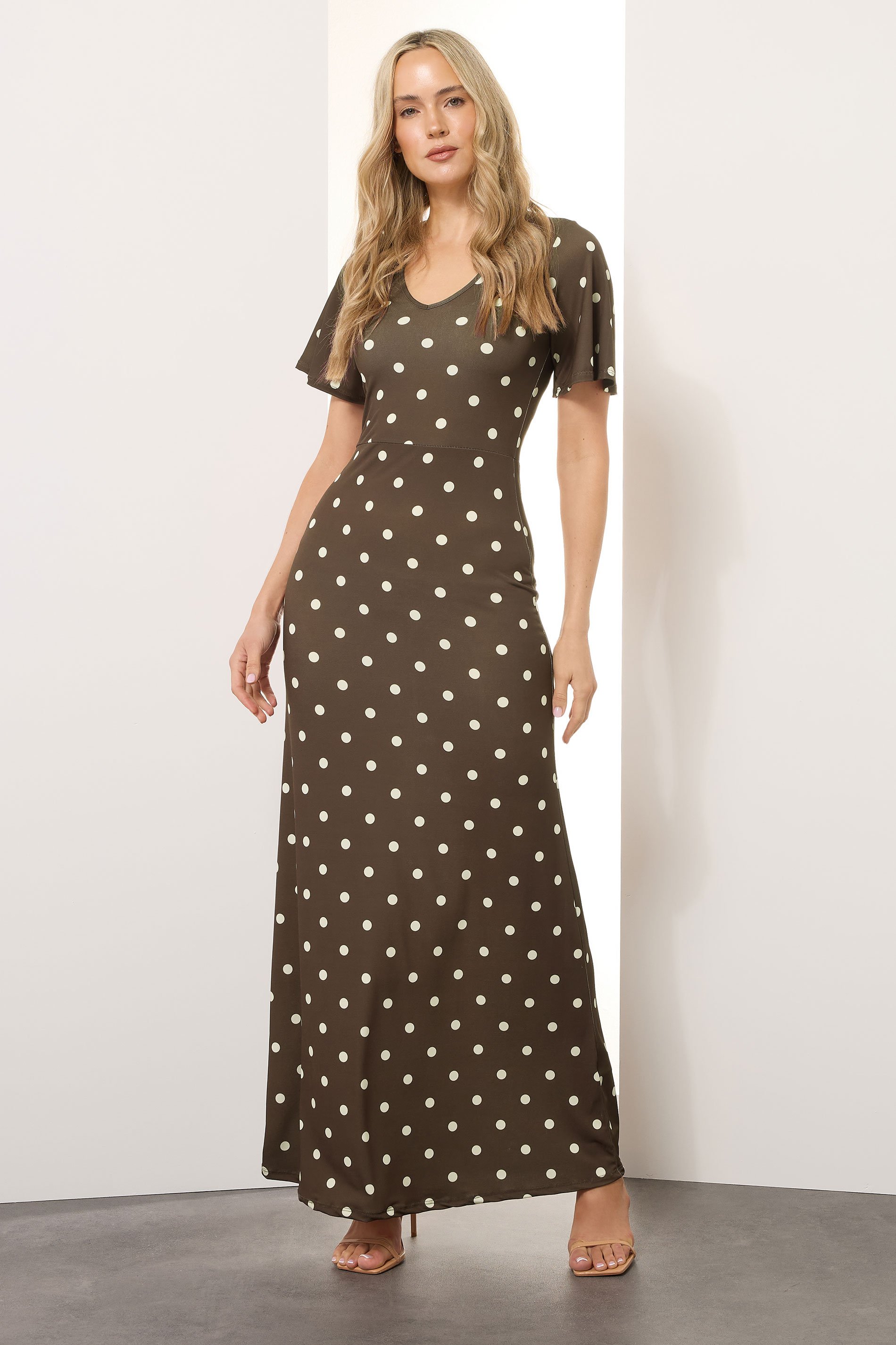 LTS Tall Brown Spot Angel Sleeve Maxi Dress | Long Tall Sally 2