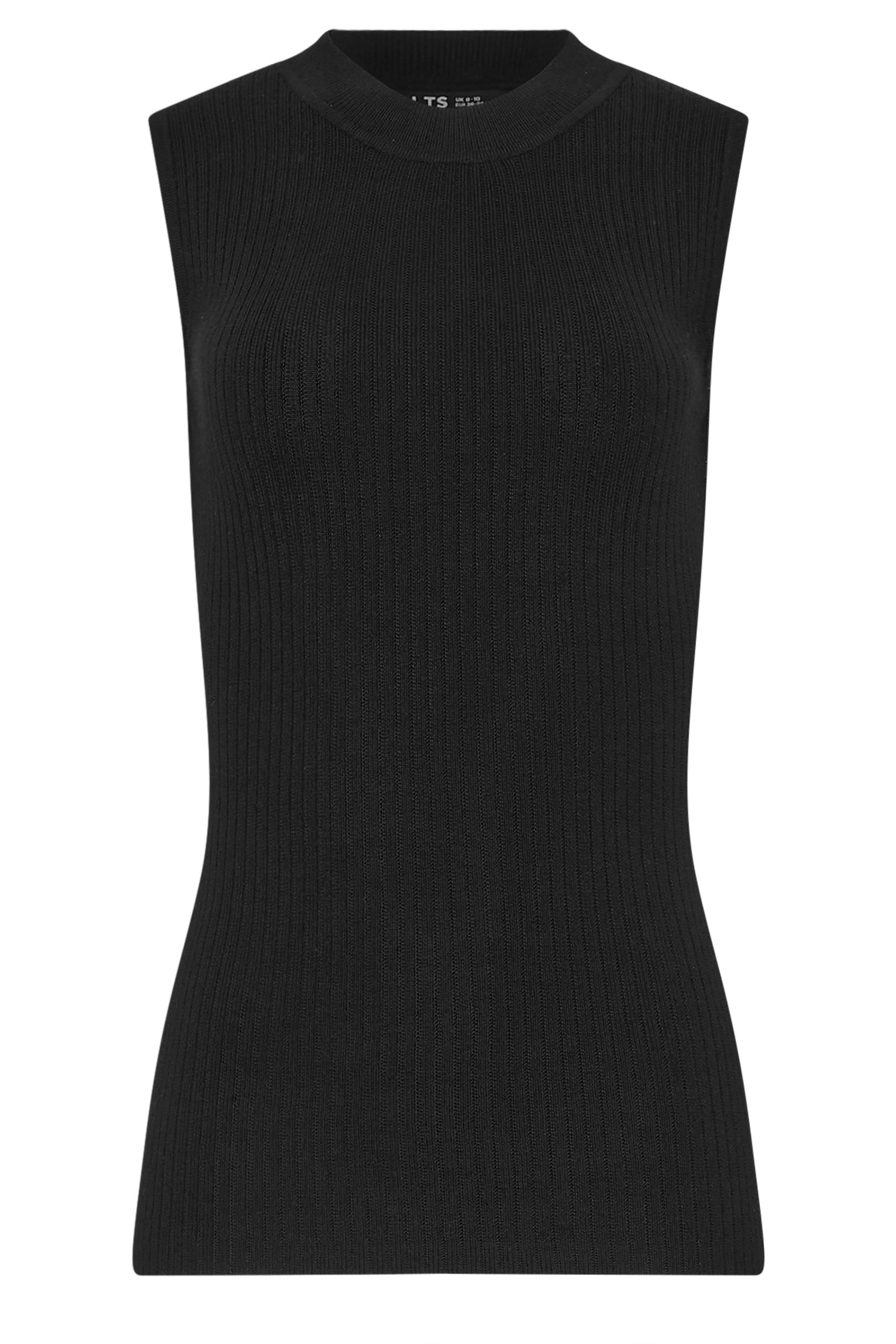 LTS Tall Black Knitted Ribbed Vest Top | Long Tall Sally 5