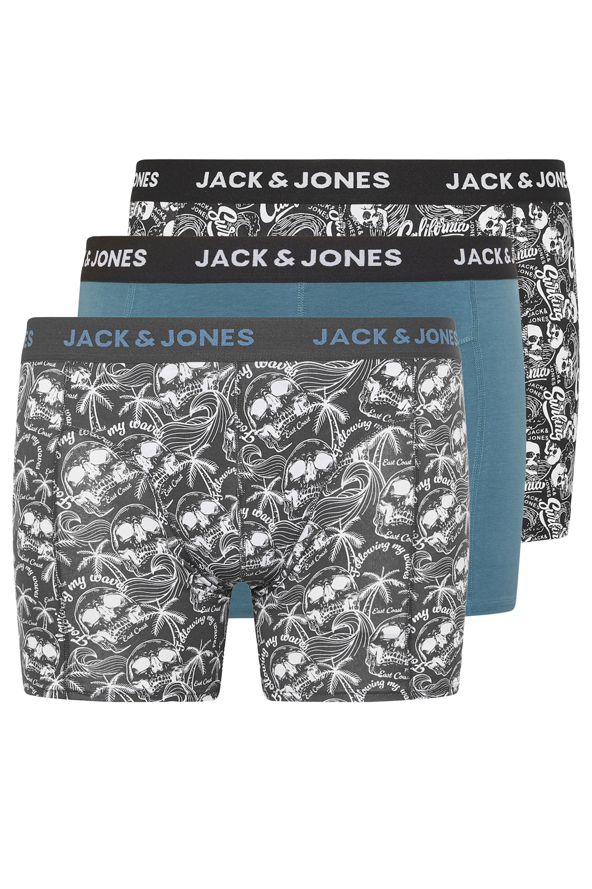 JACK & JONES Big & Tall 3 PACK Blue & Skull Print Boxers | BadRhino 4