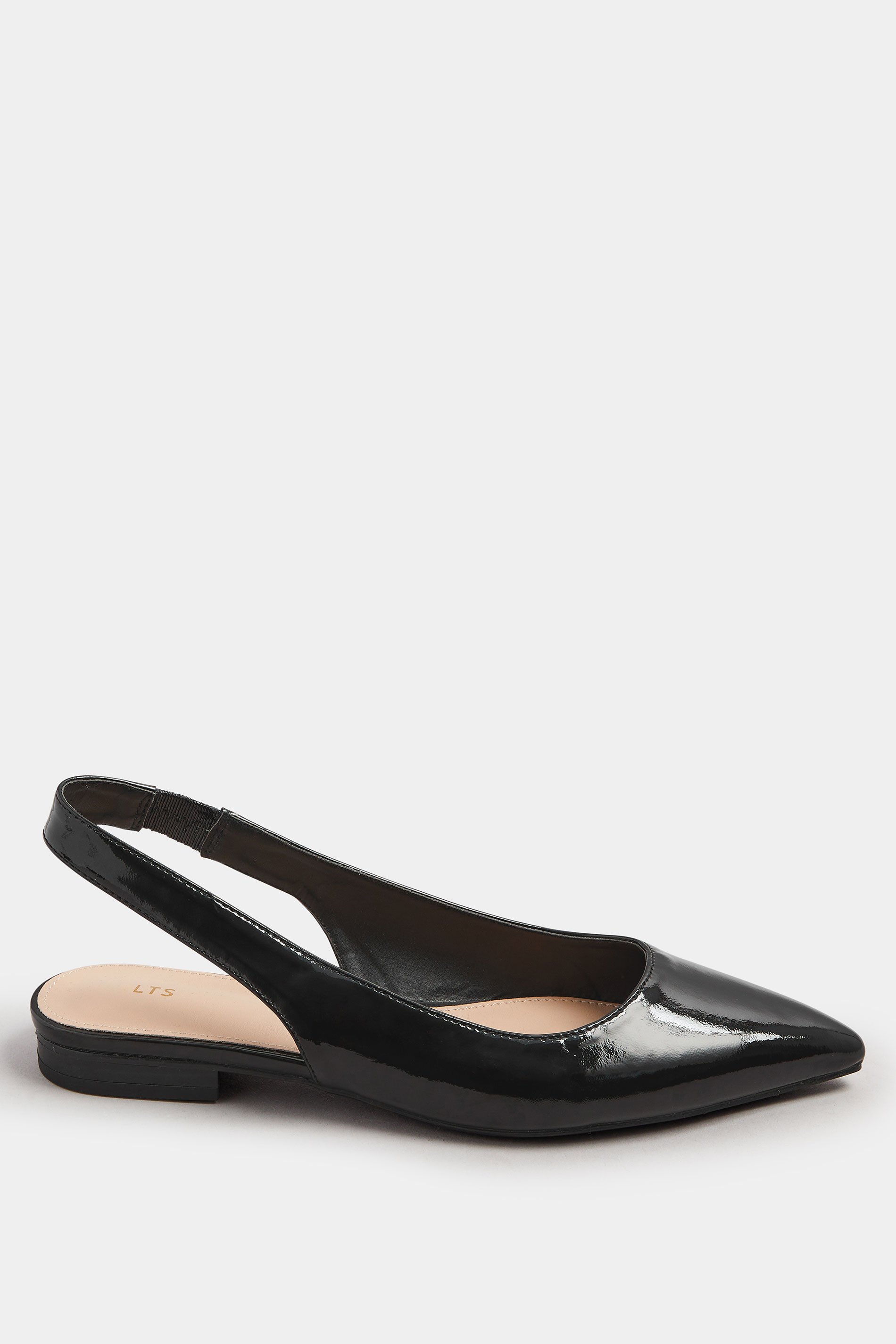 LTS Black Patent Slingback Flat Shoes In Standard Fit | Long Tall Sally 4
