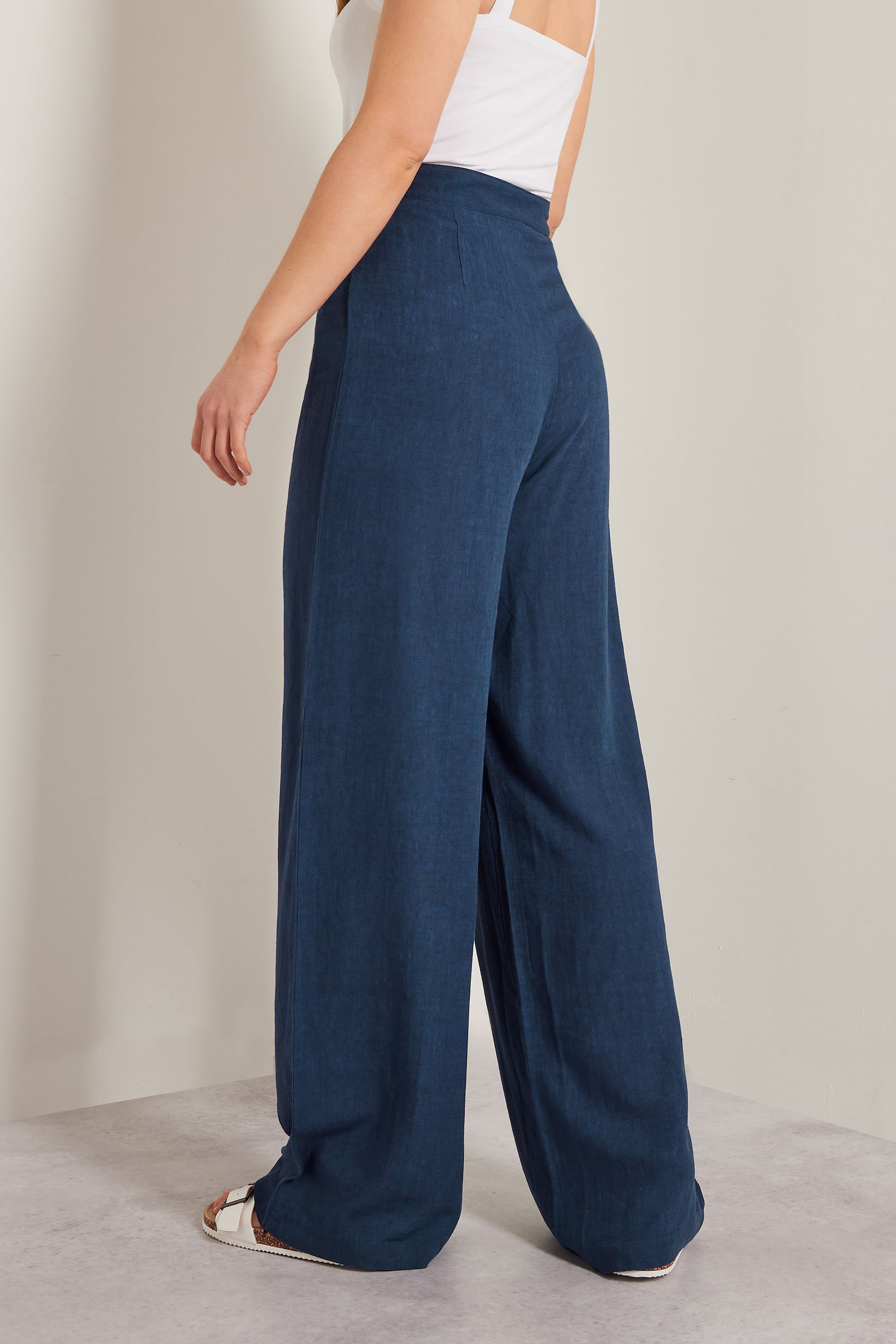 LTS Tall Navy Blue Linen Pleated Wide Leg Trousers | Long Tall Sally 6
