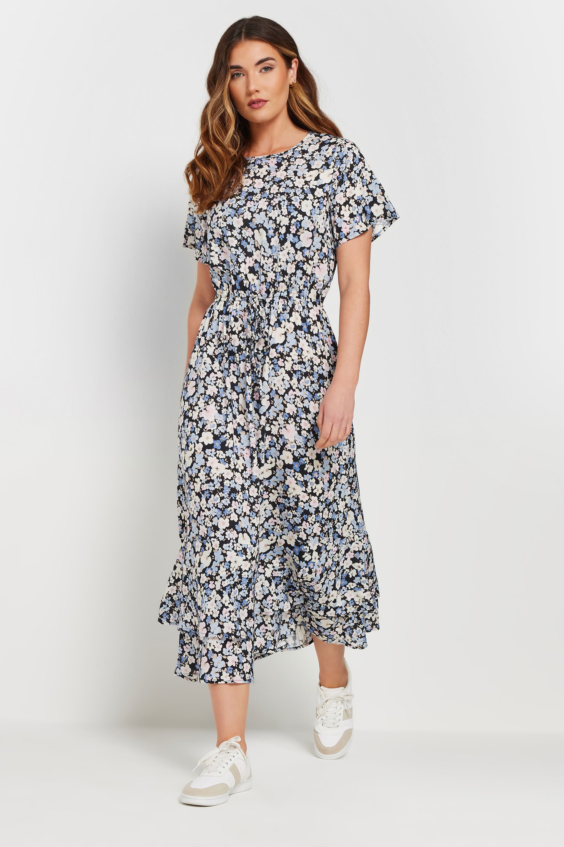LTS Tall Blue Woven Floral Tie Waist Midaxi Dress | Long Tall Sally 3
