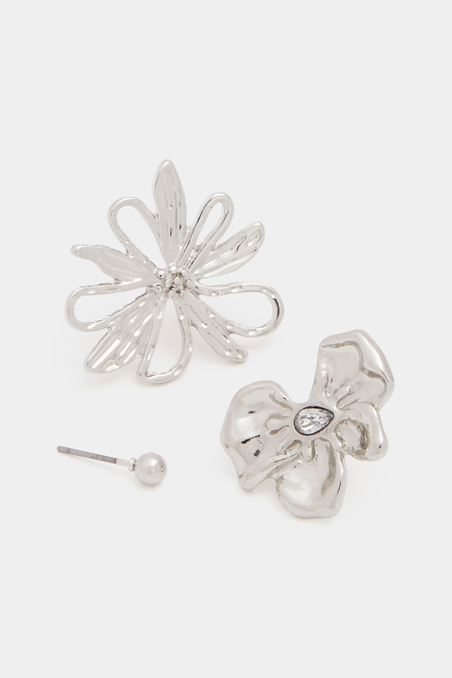 YOURSET 3 PACK Silver Tone Floral Earrings | Yours Clothing 4