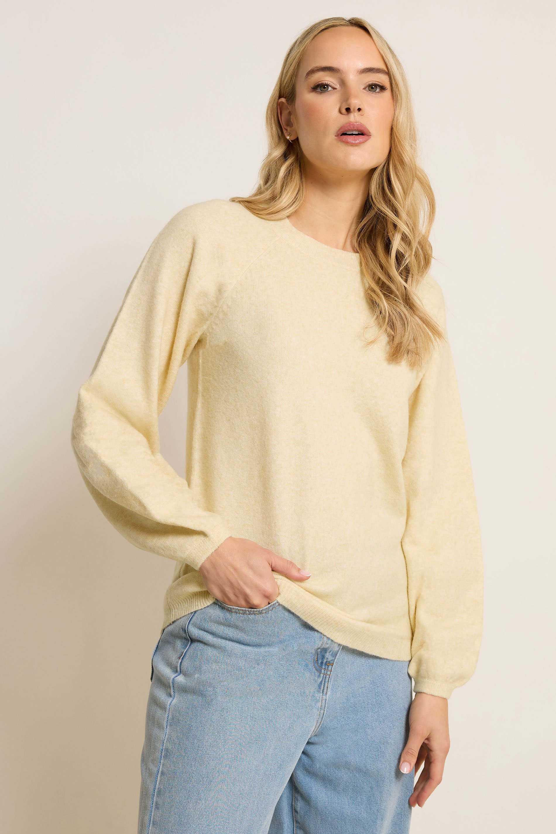 LTS Tall Butter Yellow Knit Balloon Sleeve Jumper | Long Tall Sally 1