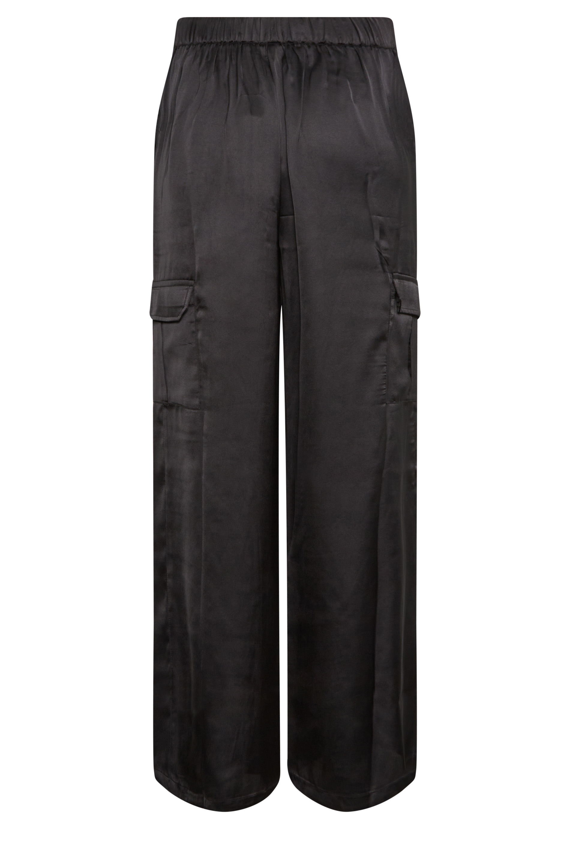 Daya Tall Satin Straight Leg Cargo Trousers in Black | Oh Polly